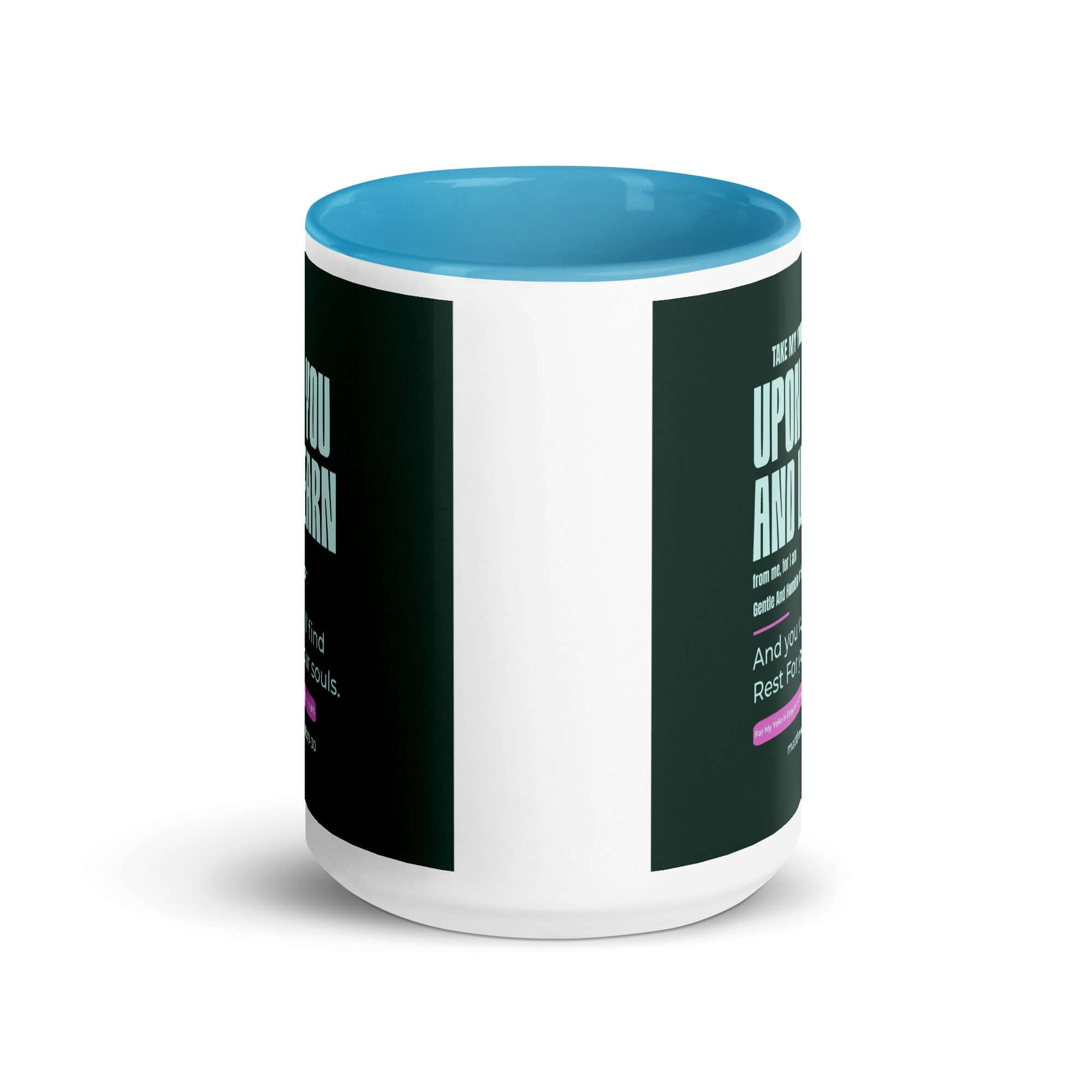 Matthew 11:29-30 Bible Verse, I am gentle White Ceramic Mug with Color Inside