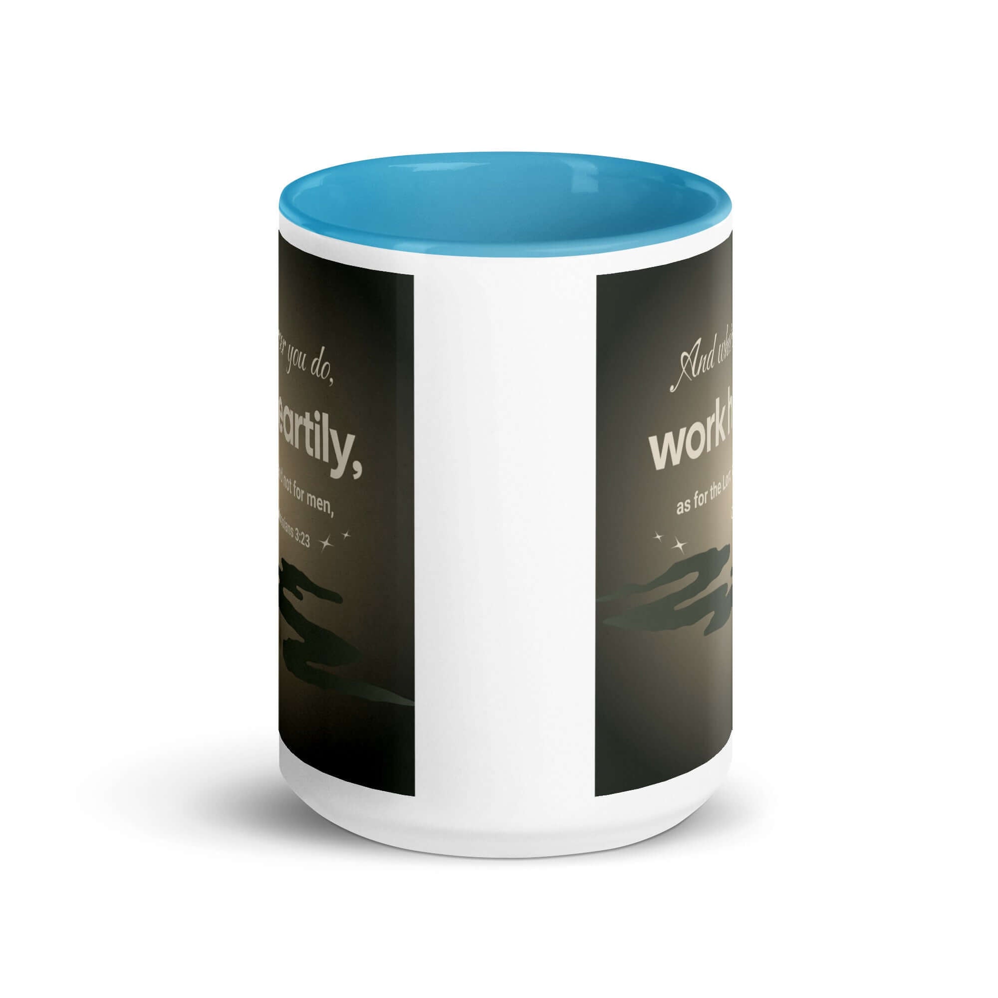 Colossians 3:23 Bible Verse, as for the Lord White Ceramic Mug with Color Inside