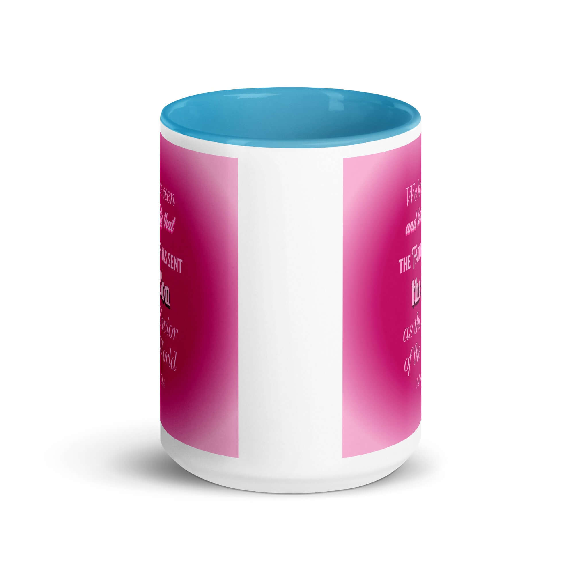 1 John 4:14 Bible Verse, that the Father White Ceramic Mug with Color Inside
