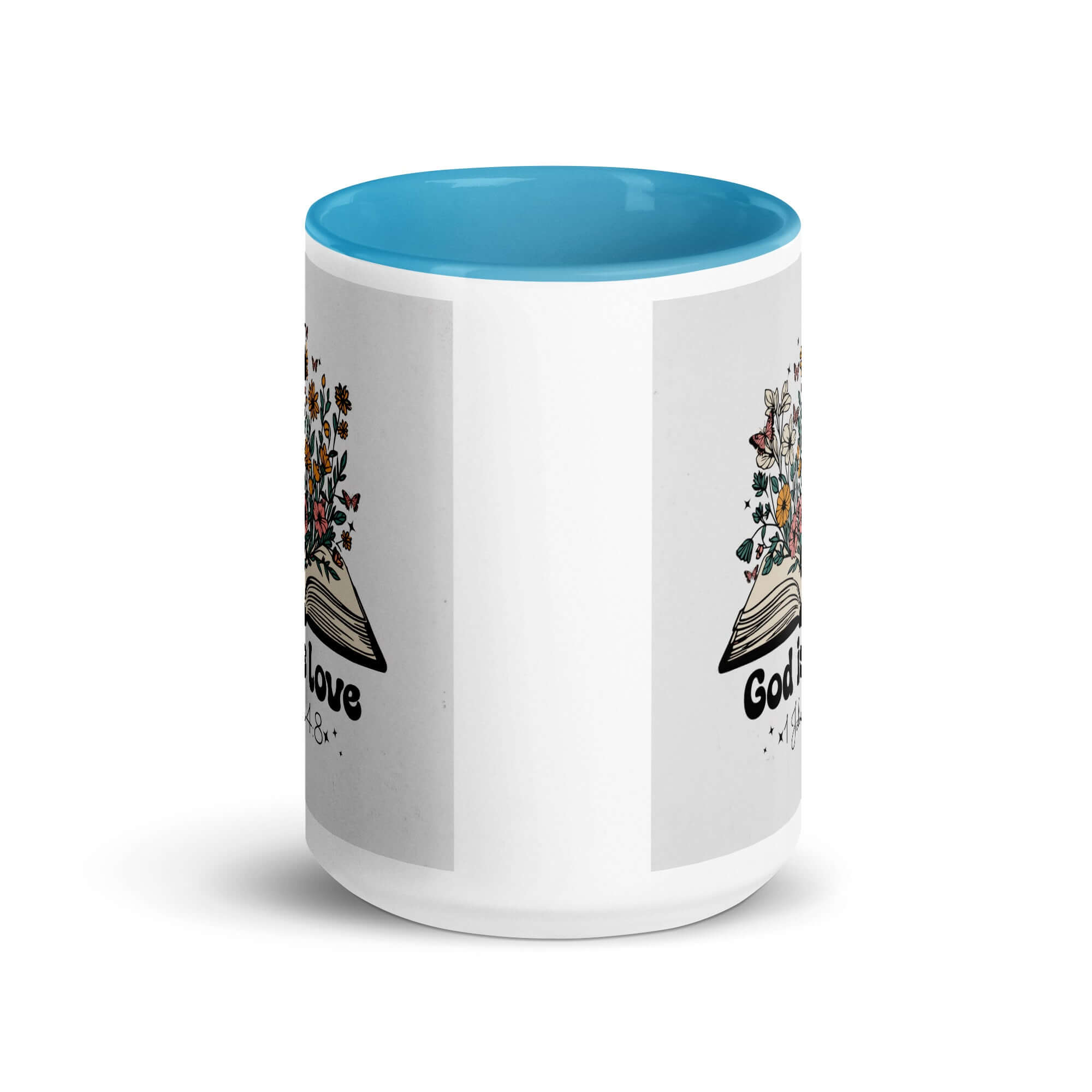 1 John 4:8 Bible Verse, God is Love White Ceramic Mug with Color Inside