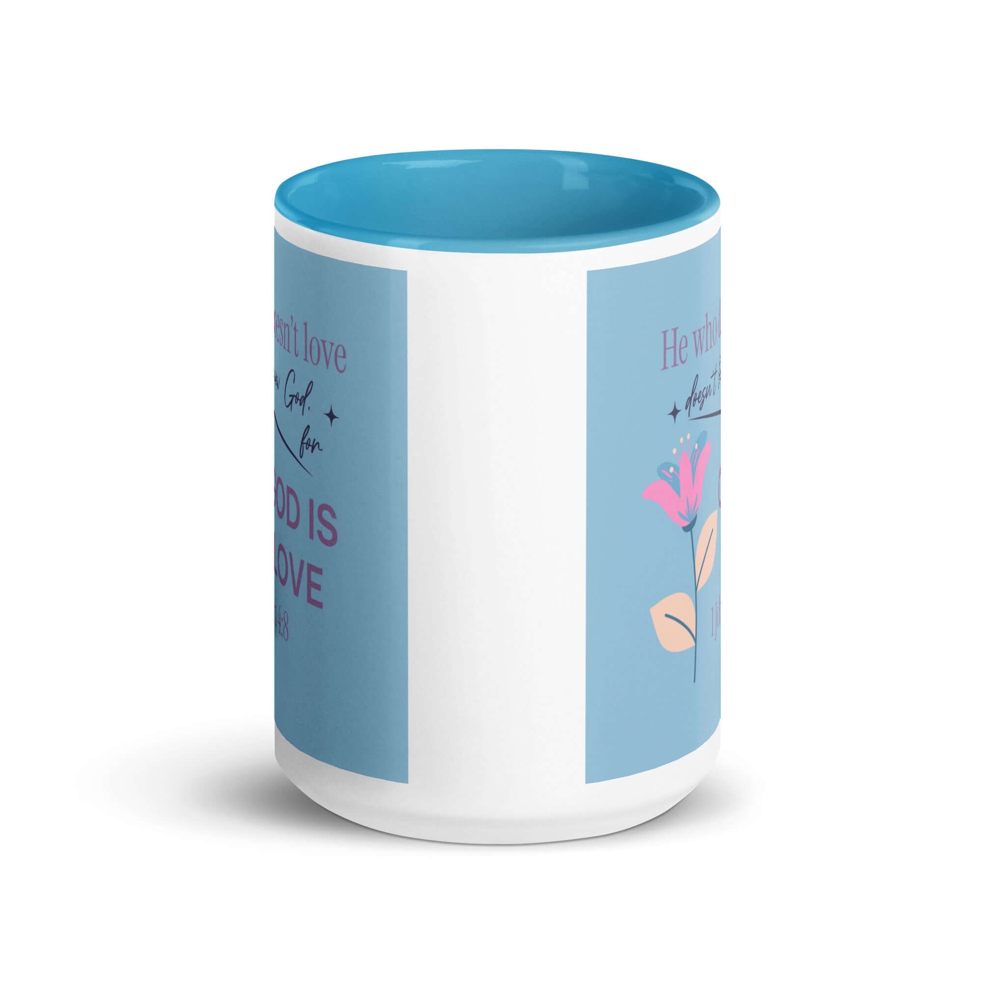 1 John 4:8 Bible Verse, doesn’t love White Ceramic Mug with Color Inside