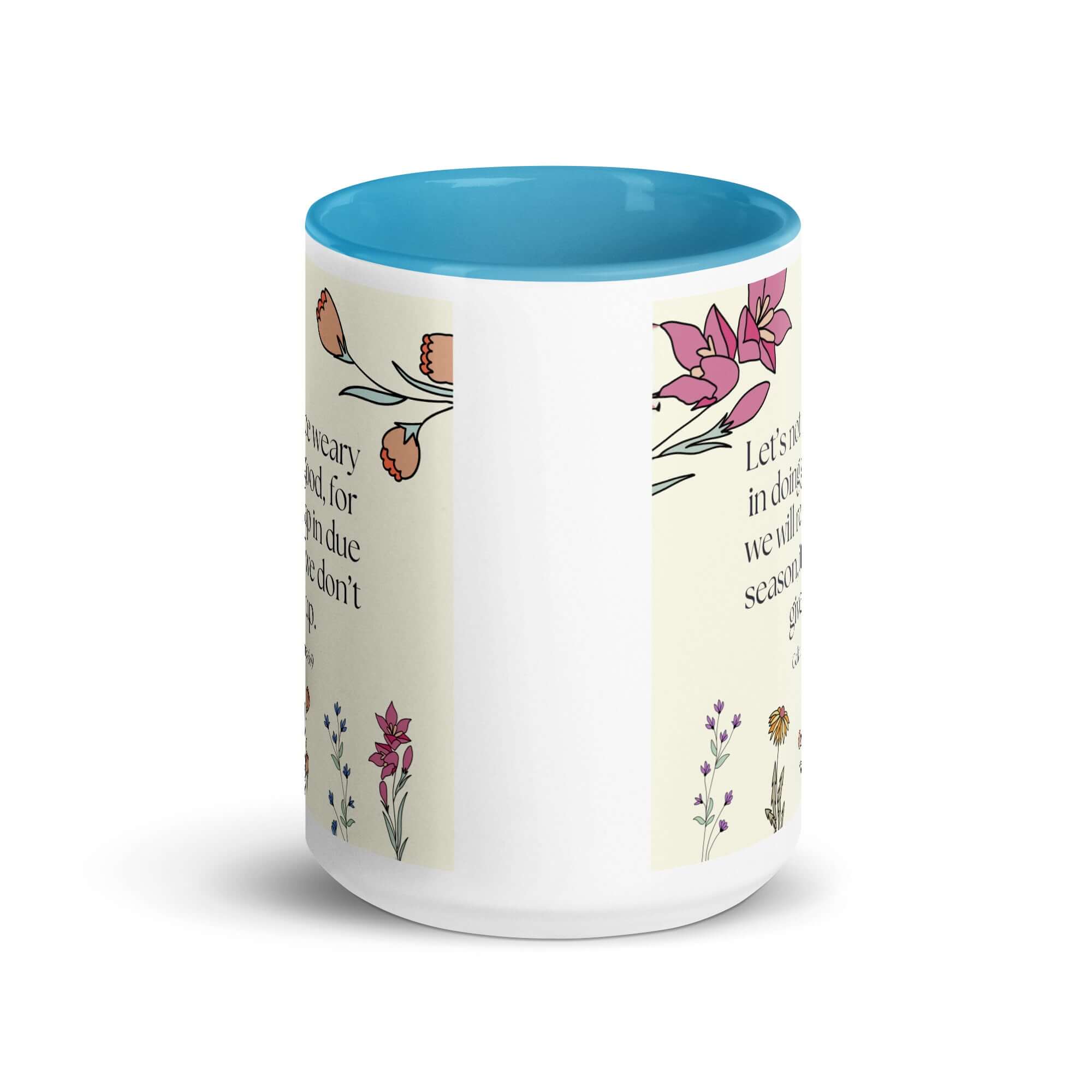 Galatians 6:9 Bible Verse, in doing good White Ceramic Mug with Color Inside