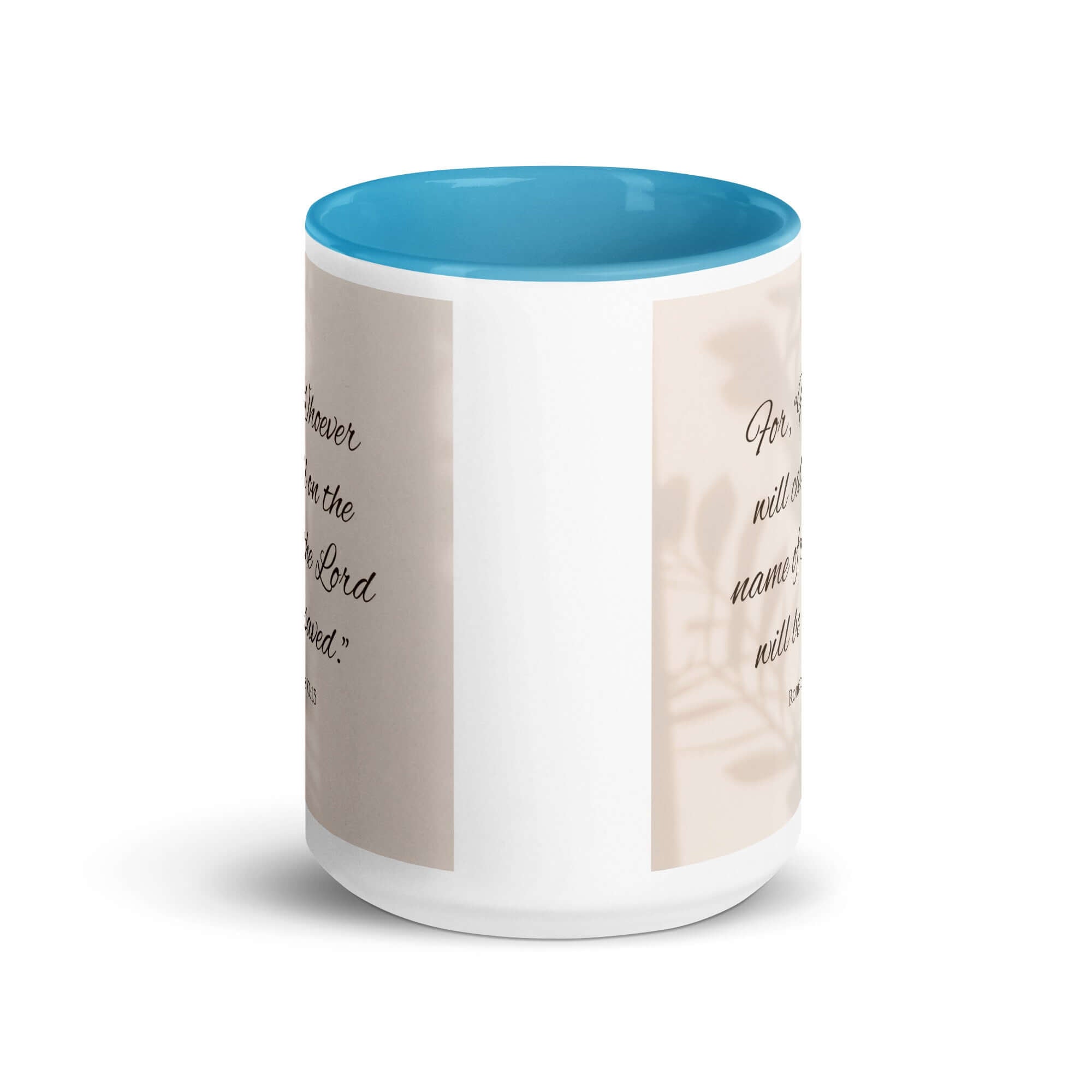 Romans 10:13 Bible Verse, Whoever White Ceramic Mug with Color Inside