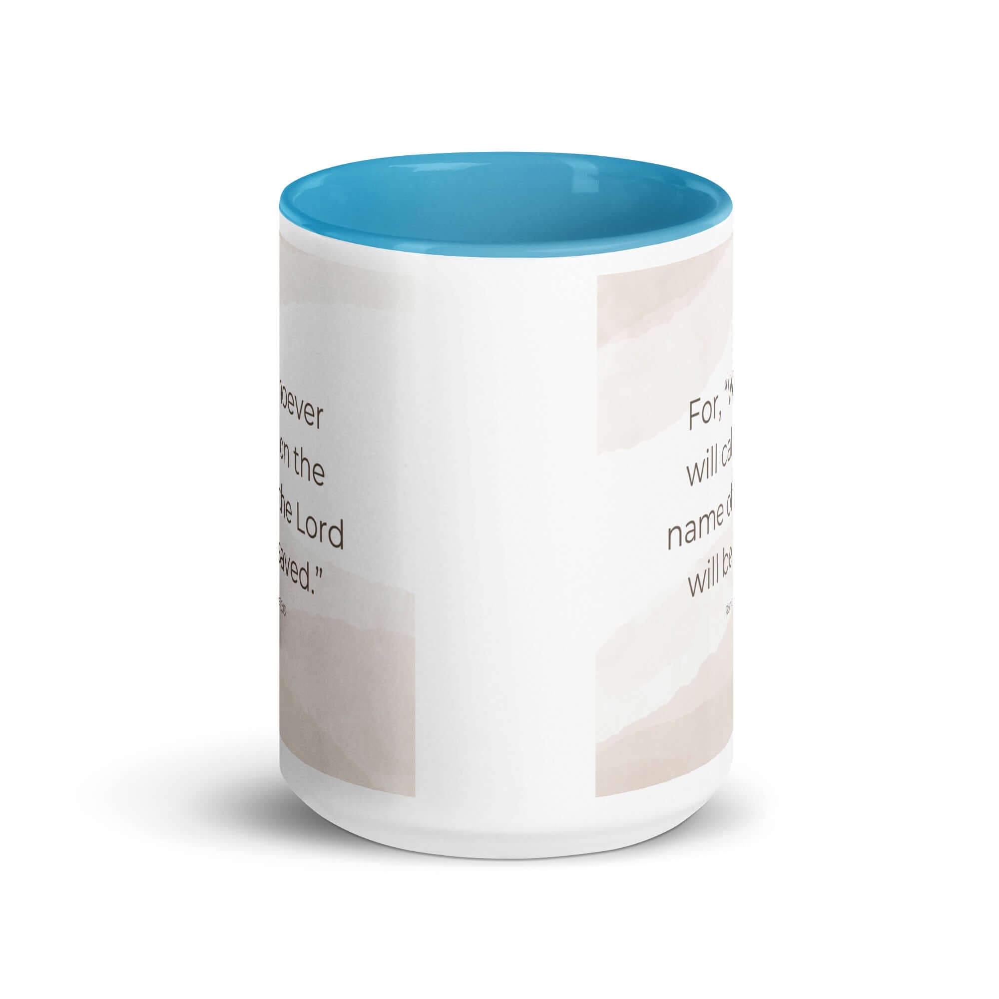 Romans 10:13 Bible Verse, the name White Ceramic Mug with Color Inside