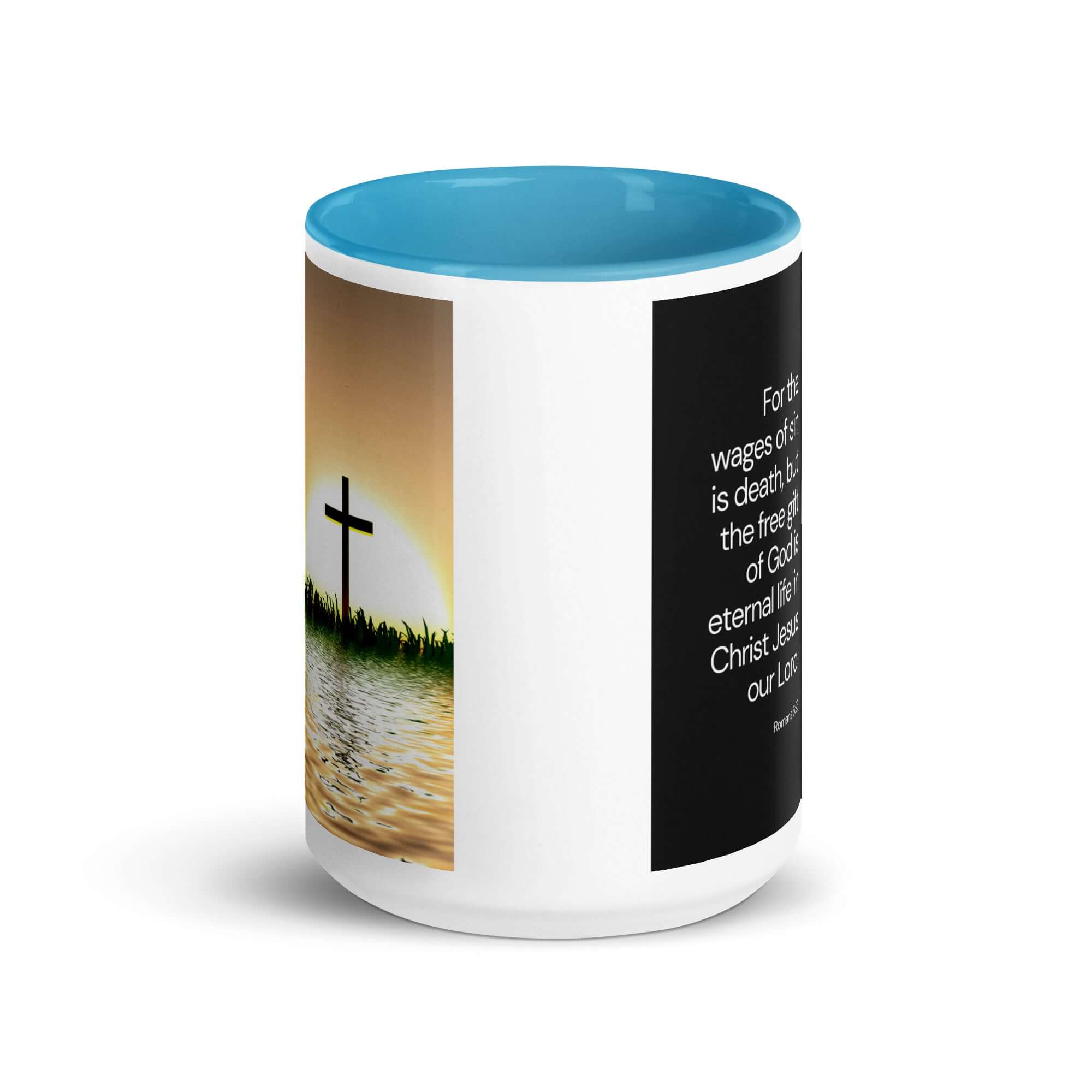 Romans 6:23 Bible Verse, the wages White Ceramic Mug with Color Inside