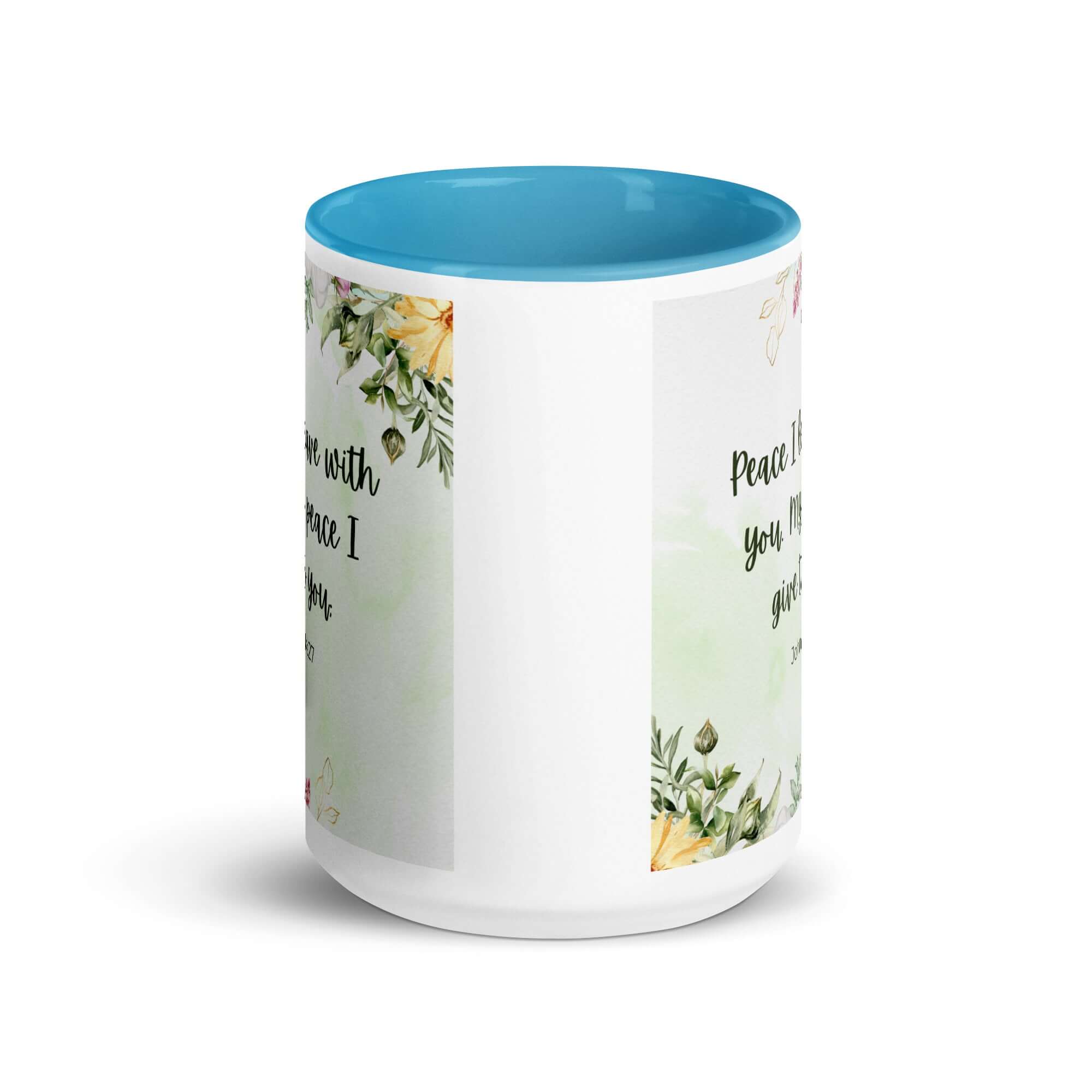 John 14:27 Bible Verse, My peace White Ceramic Mug with Color Inside