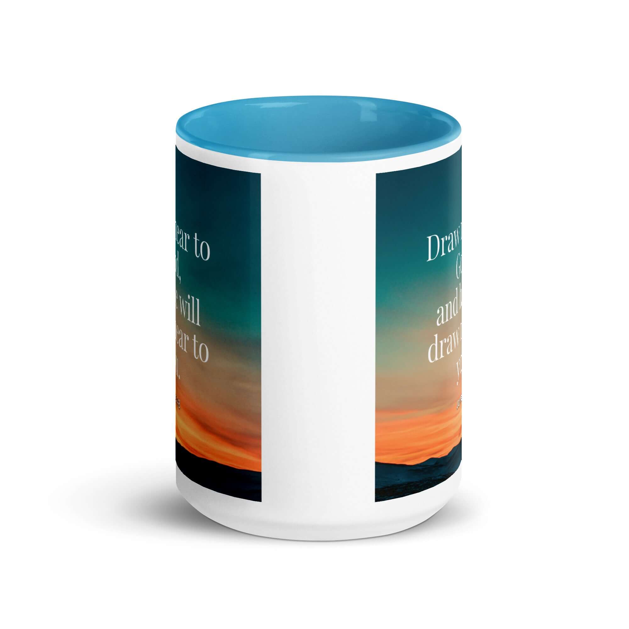 James 4:8 Bible Verse, near to God White Ceramic Mug with Color Inside