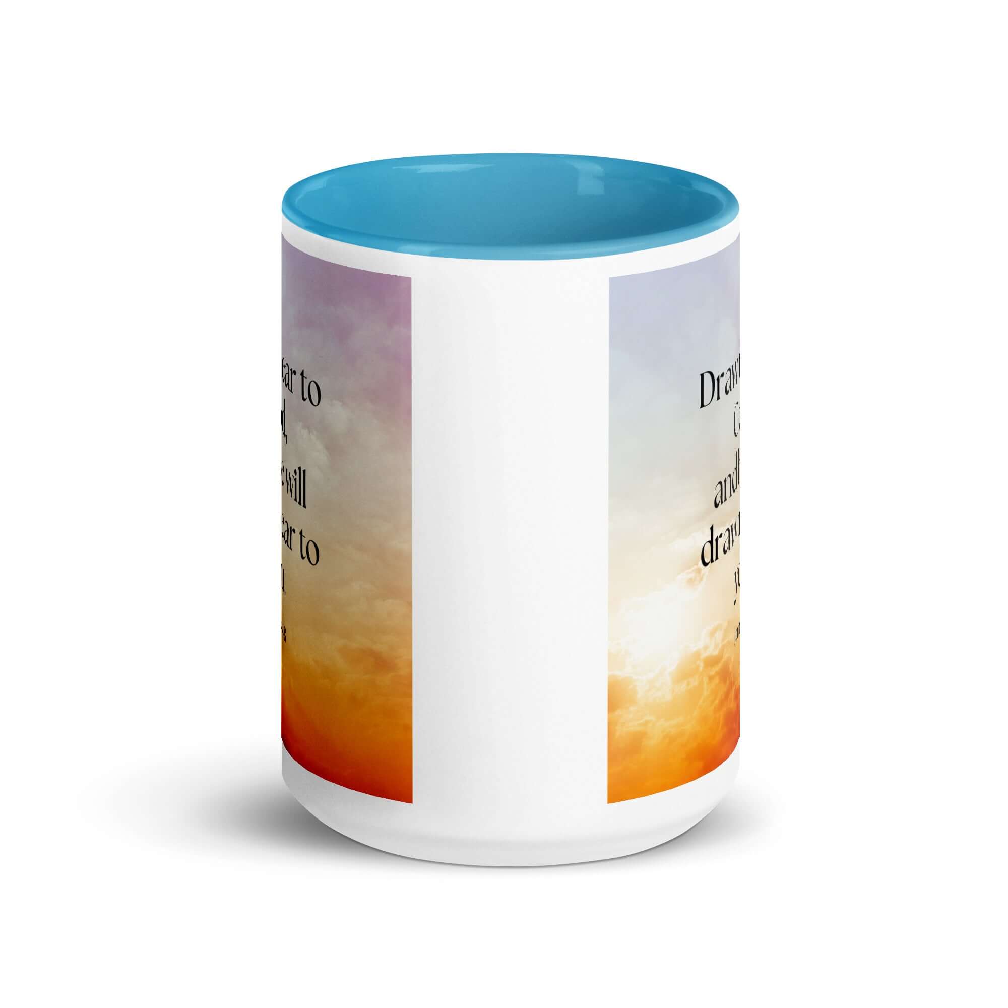 James 4:8 Bible Verse, he will draw White Ceramic Mug with Color Inside