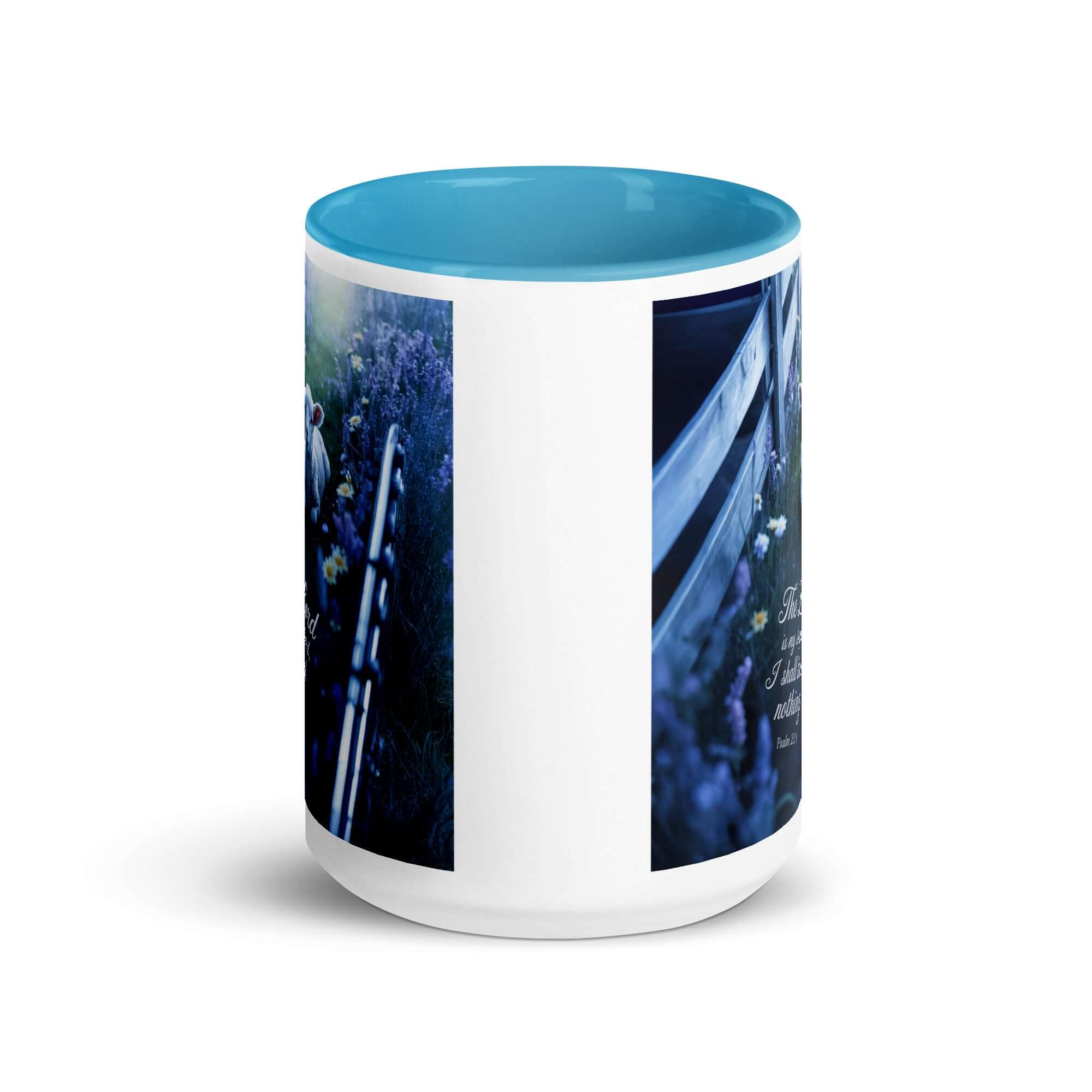 Psalm 23:1 Bible Verse, Shepherd White Ceramic Mug with Color Inside