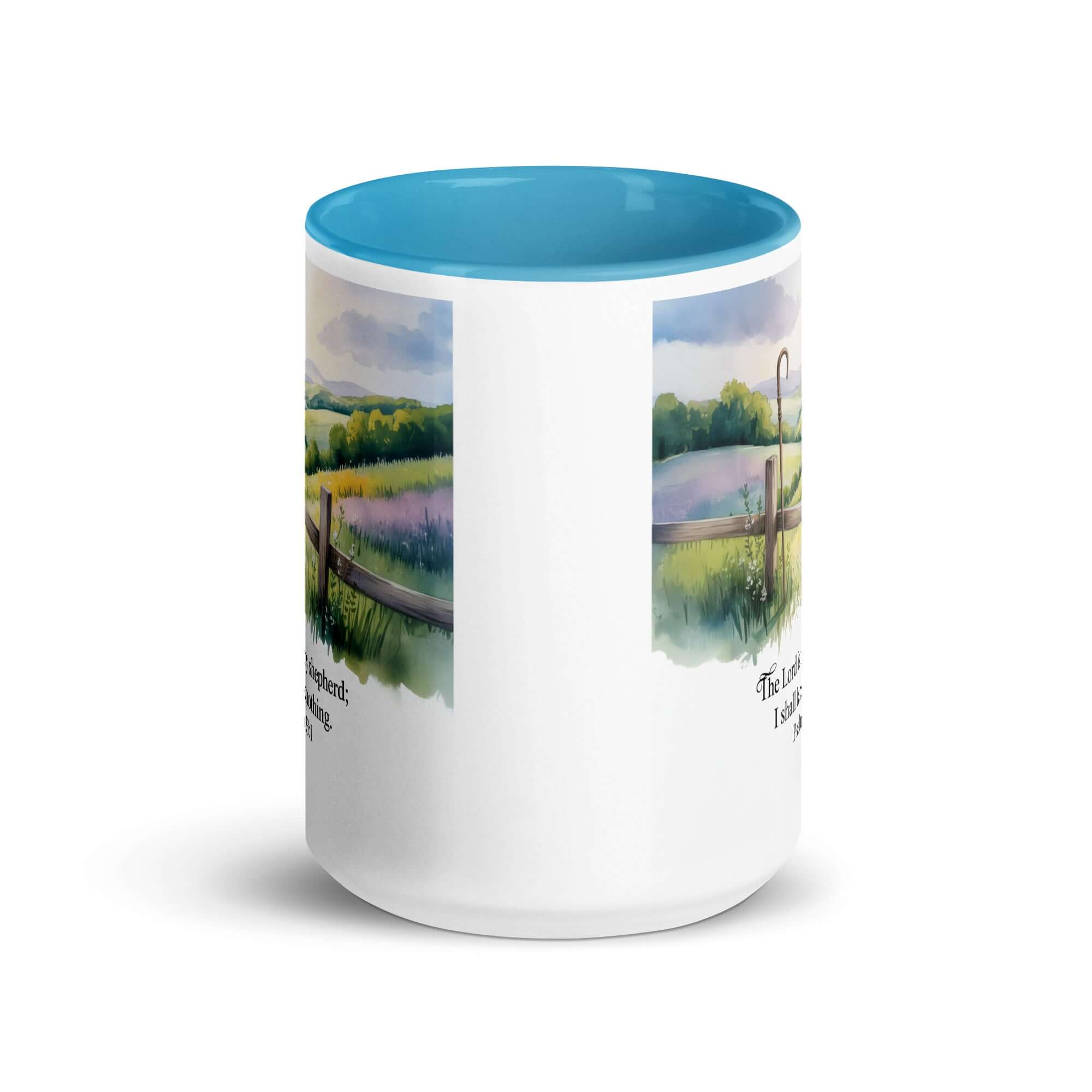 Psalm 23:1 Bible Verse, Lack White Ceramic Mug with Color Inside