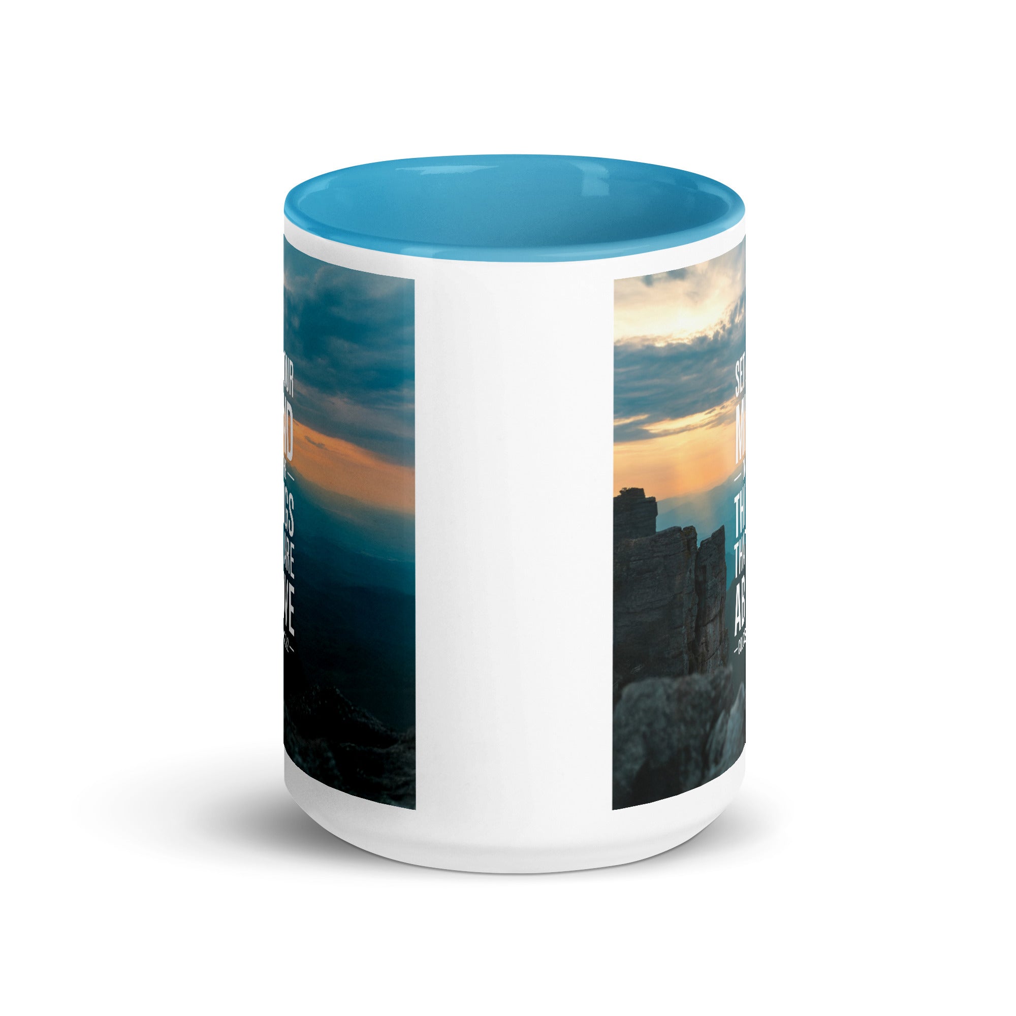 Colossians 3:2 Bible Verse on the White Ceramic Mug with Color Inside