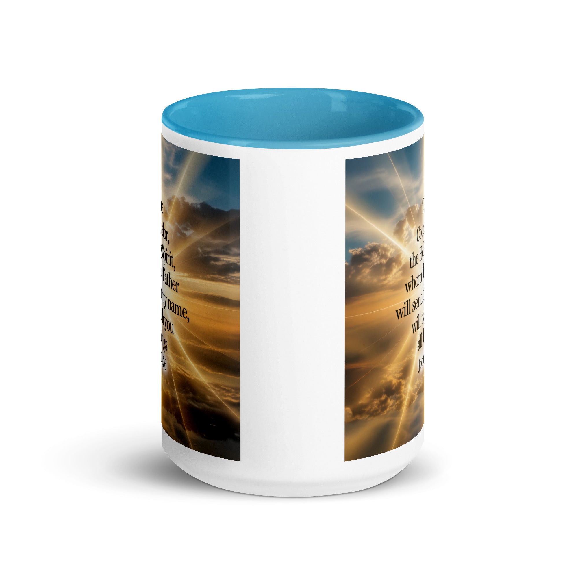 John 14:26 Bible Verse will send White Ceramic Mug with Color Inside