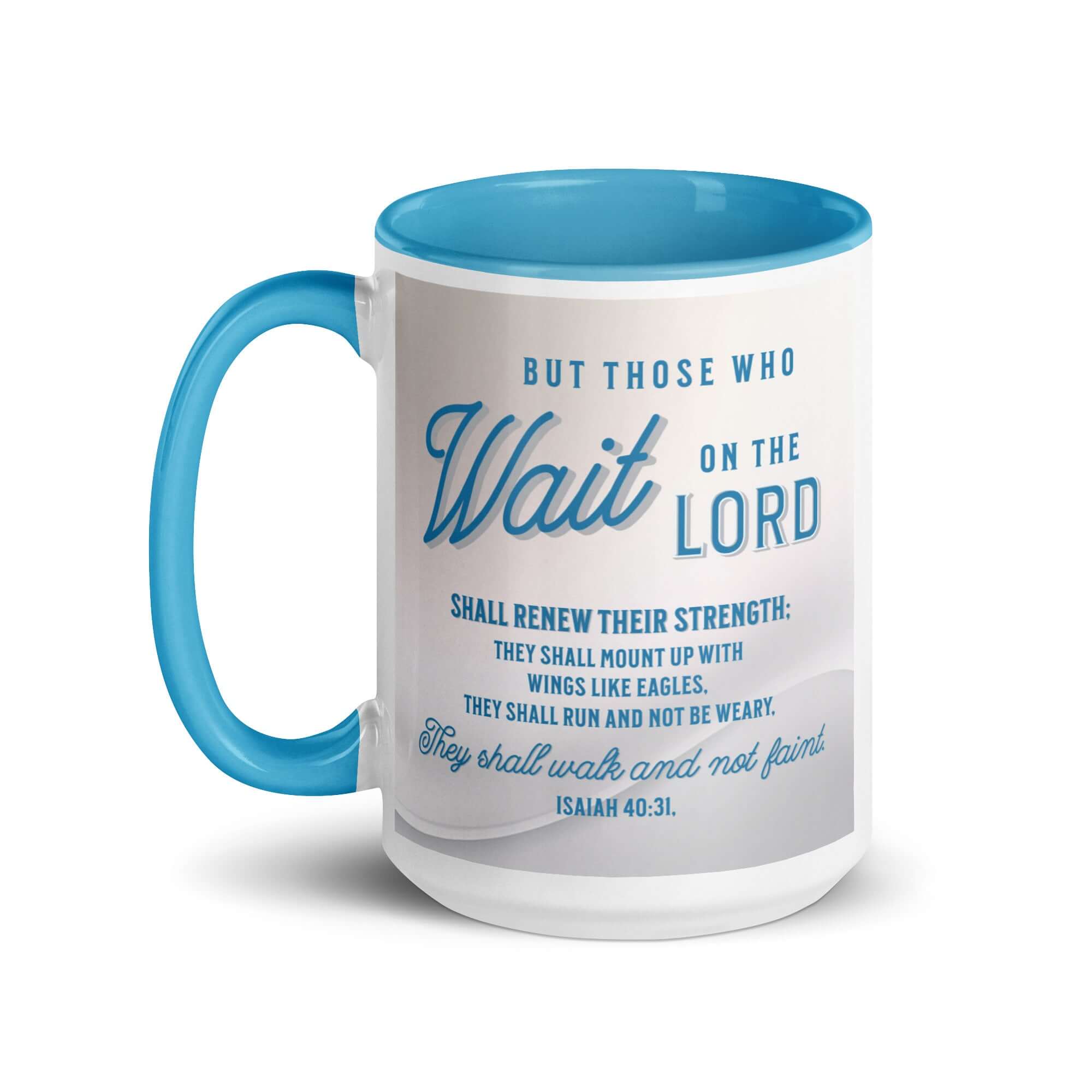 Isaiah 40:31 Bible Verse, Wings like Eagles White Ceramic Mug with Color Inside