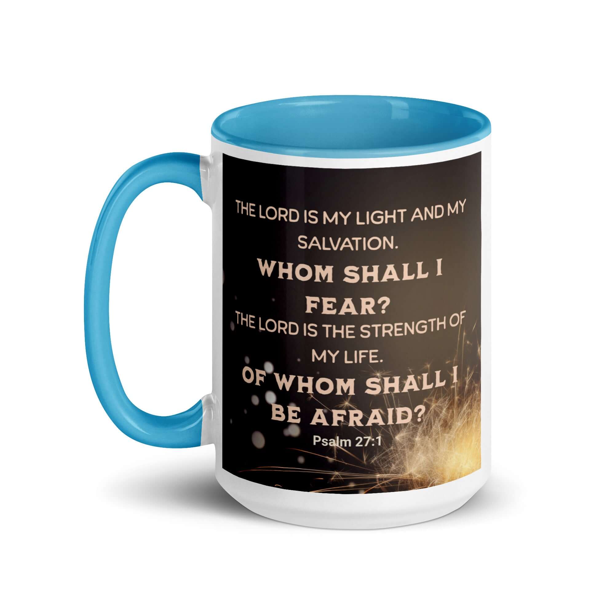 Psalm 27:1 Bible Verse, The LORD is My Light White Ceramic Mug with Color Inside