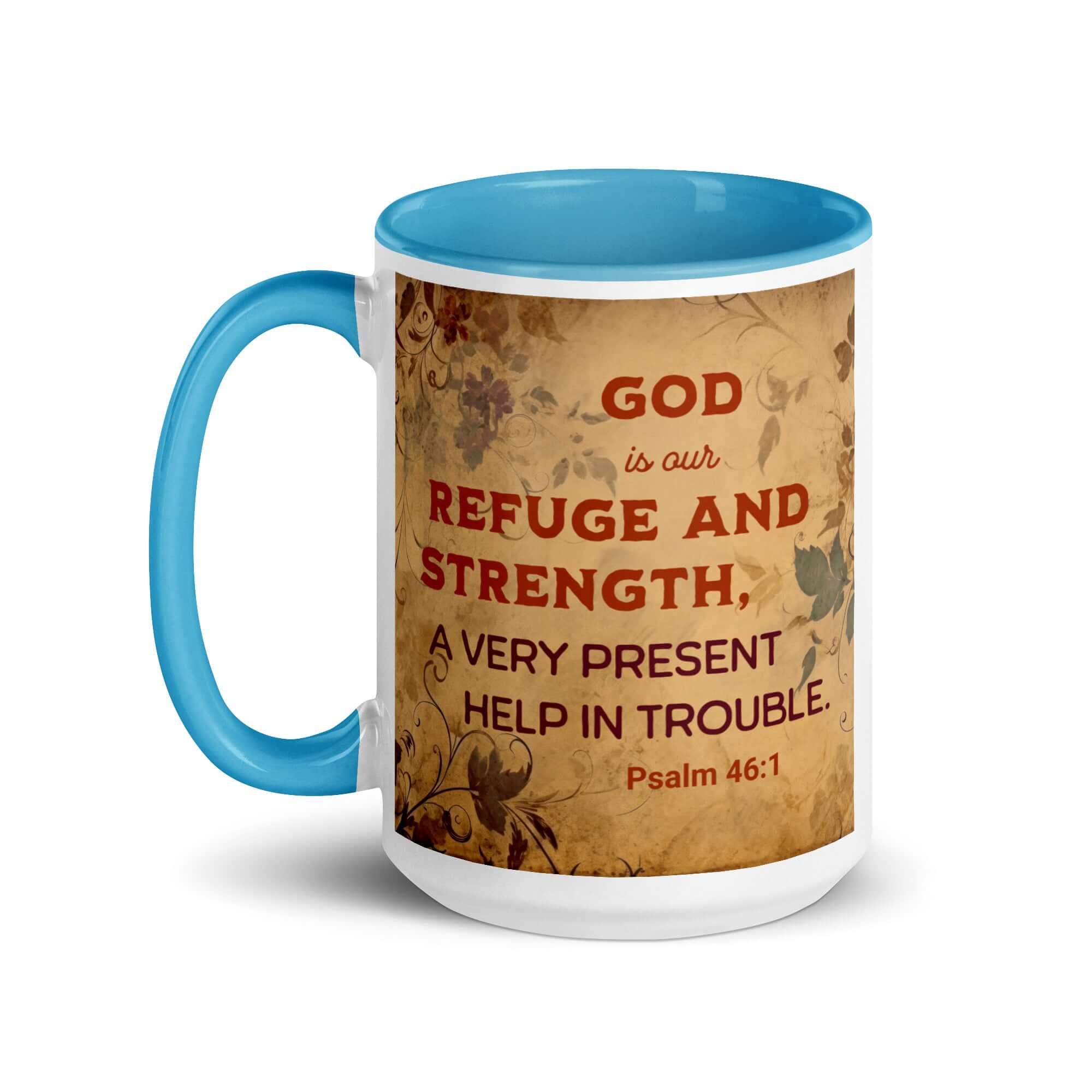 Psalm 46:1 Bible Verse, God is Our Refuge White Ceramic Mug with Color Inside