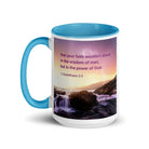 1 Corinthians 2:5 Bible Verse, power of God White Ceramic Mug with Color Inside