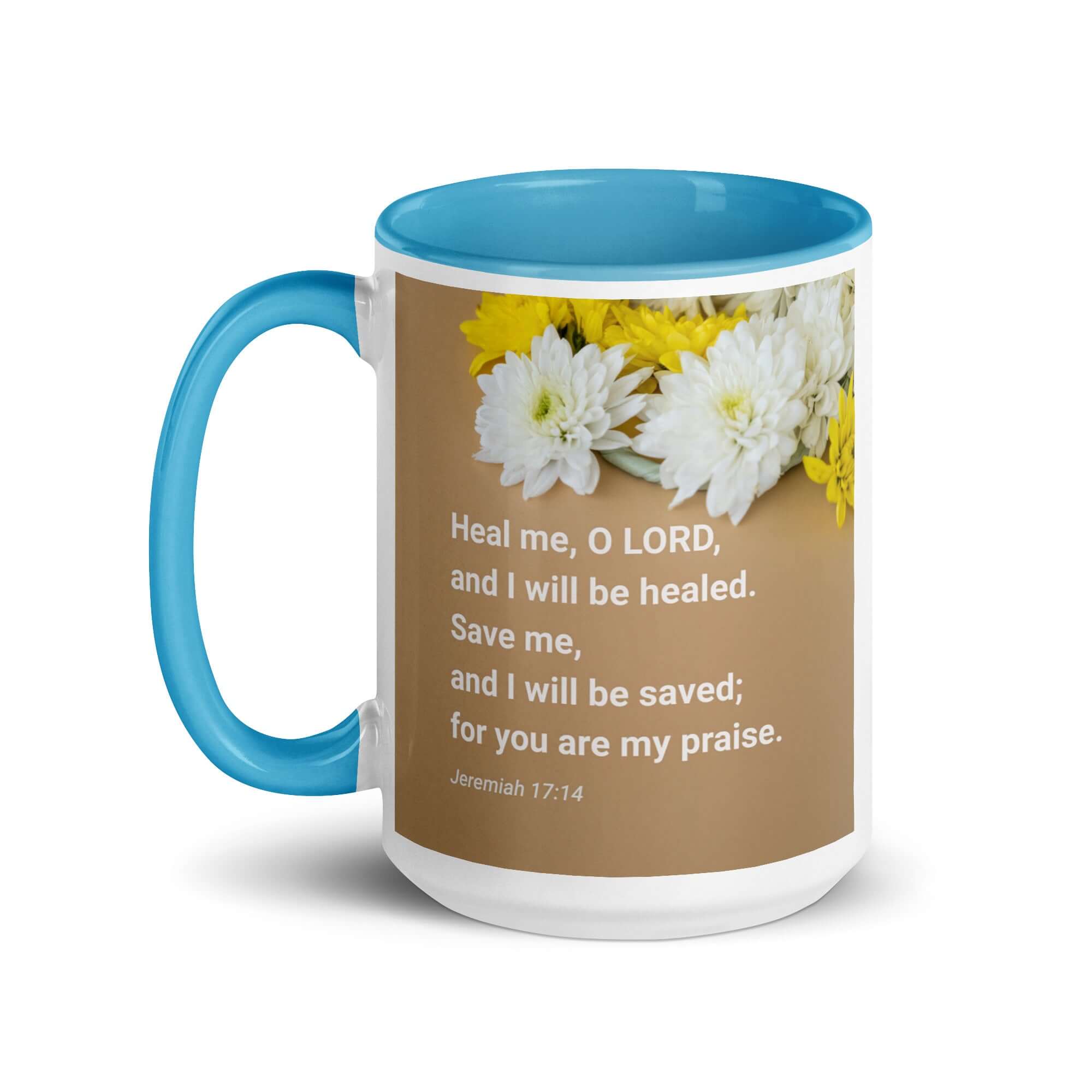 Jeremiah 17:14 Bible Verse, Heal me, O LORD White Ceramic Mug with Color Inside