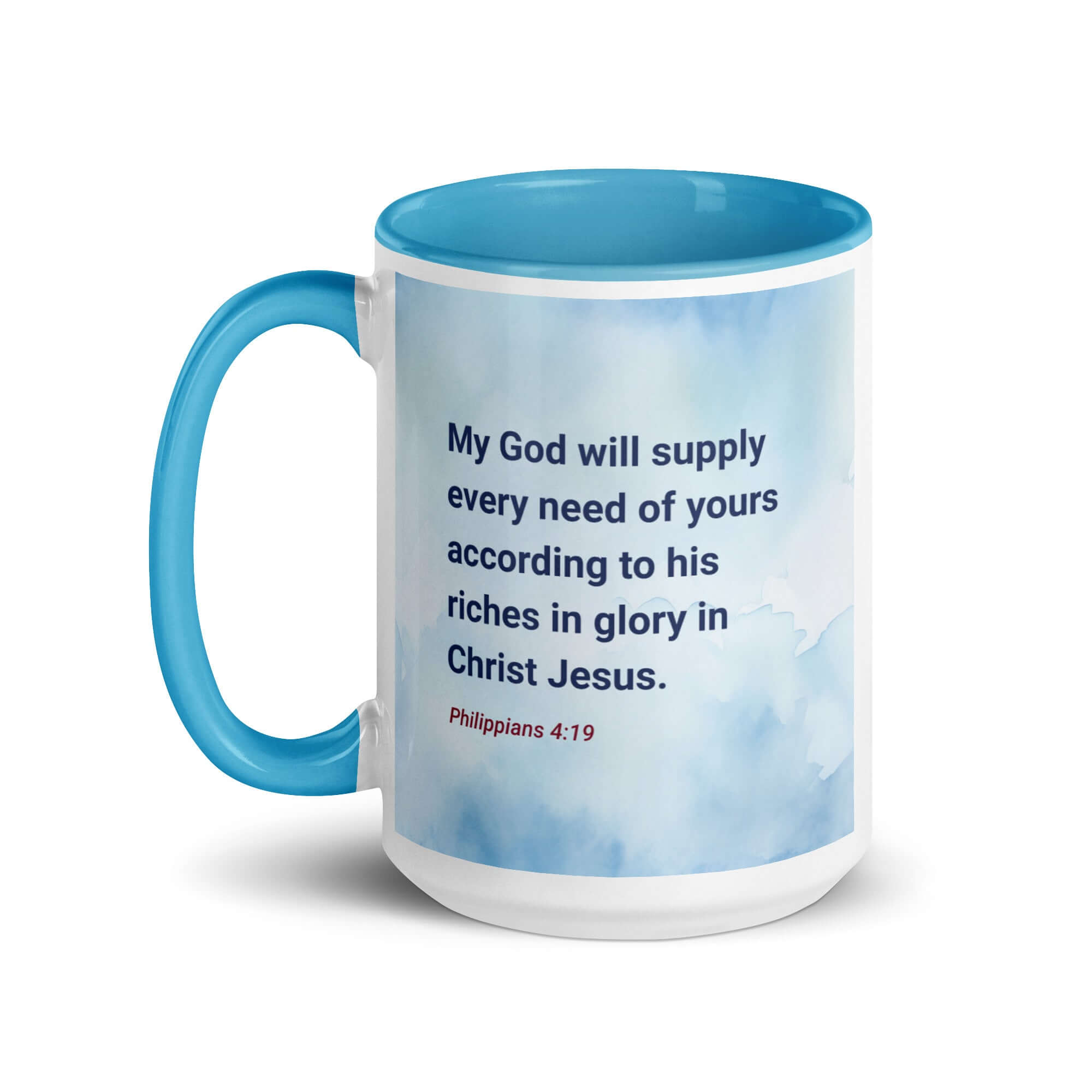 Philippians 4:19 Bible Verse, God will supply White Ceramic Mug with Color Inside