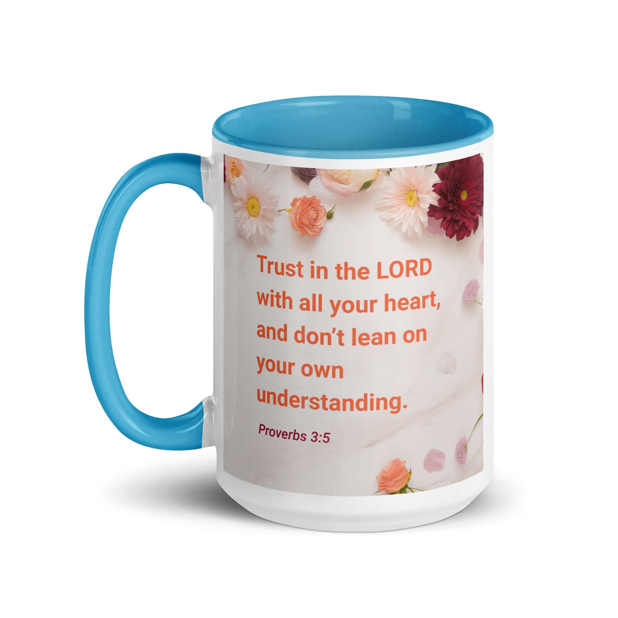 Proverbs 3:5 Bible Verse, Trust in the LORD White Ceramic Mug with Color Inside