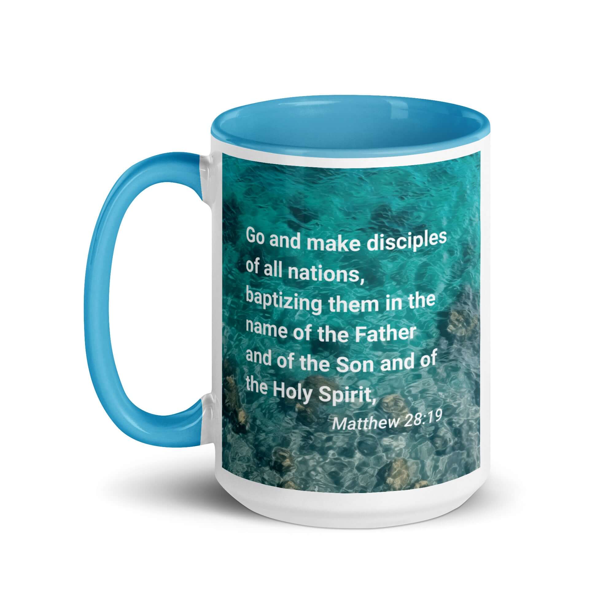 Matthew 28:19 Bible Verse, Make Disciples White Ceramic Mug with Color Inside