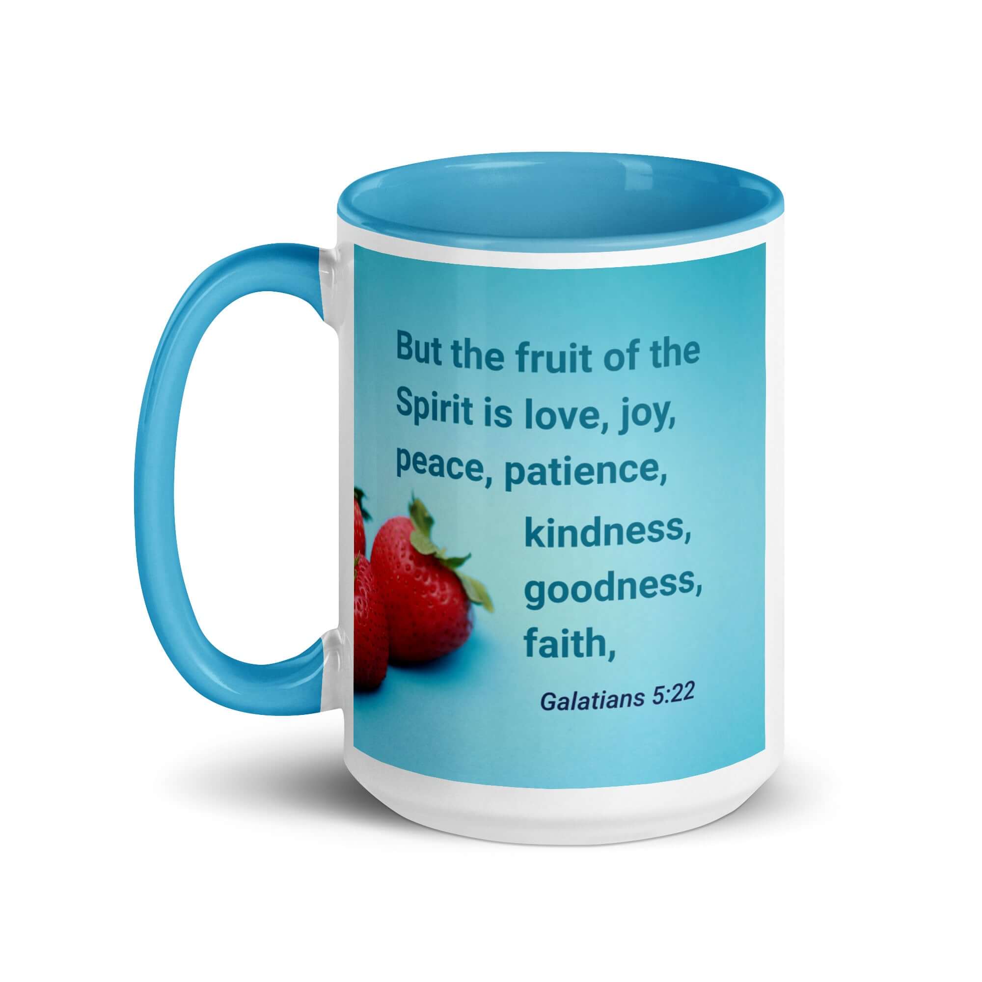 Galatians 5:22 Bible Verse, fruit of the Spirit White Ceramic Mug with Color Inside
