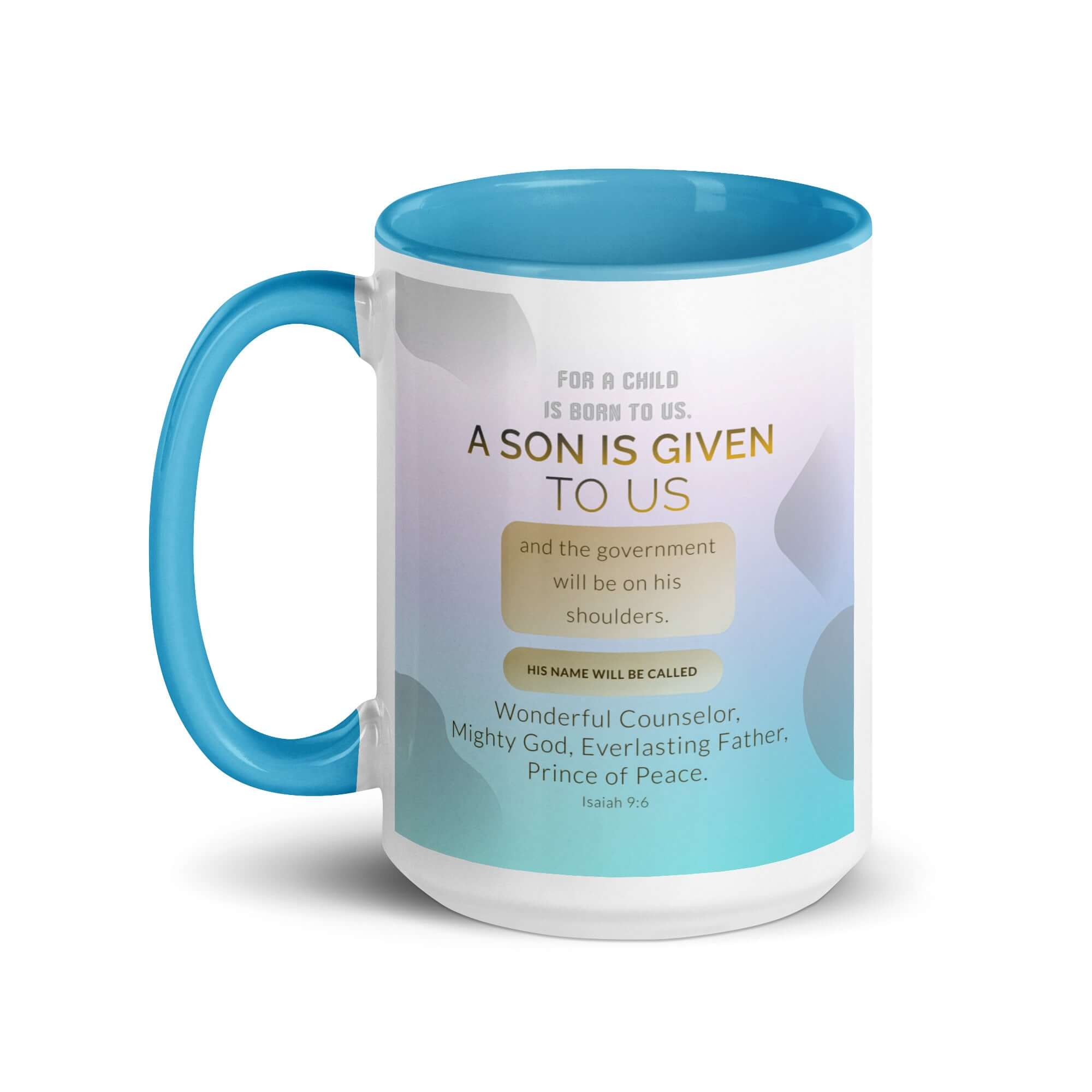 Isaiah 9:6 Bible Verse, Wonderful Counselor White Ceramic Mug with Color Inside