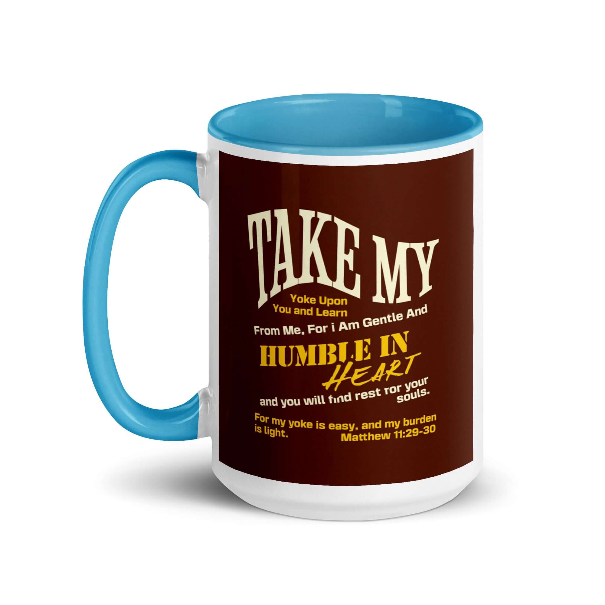Matthew 11:29-30 Bible Verse, learn from me White Ceramic Mug with Color Inside