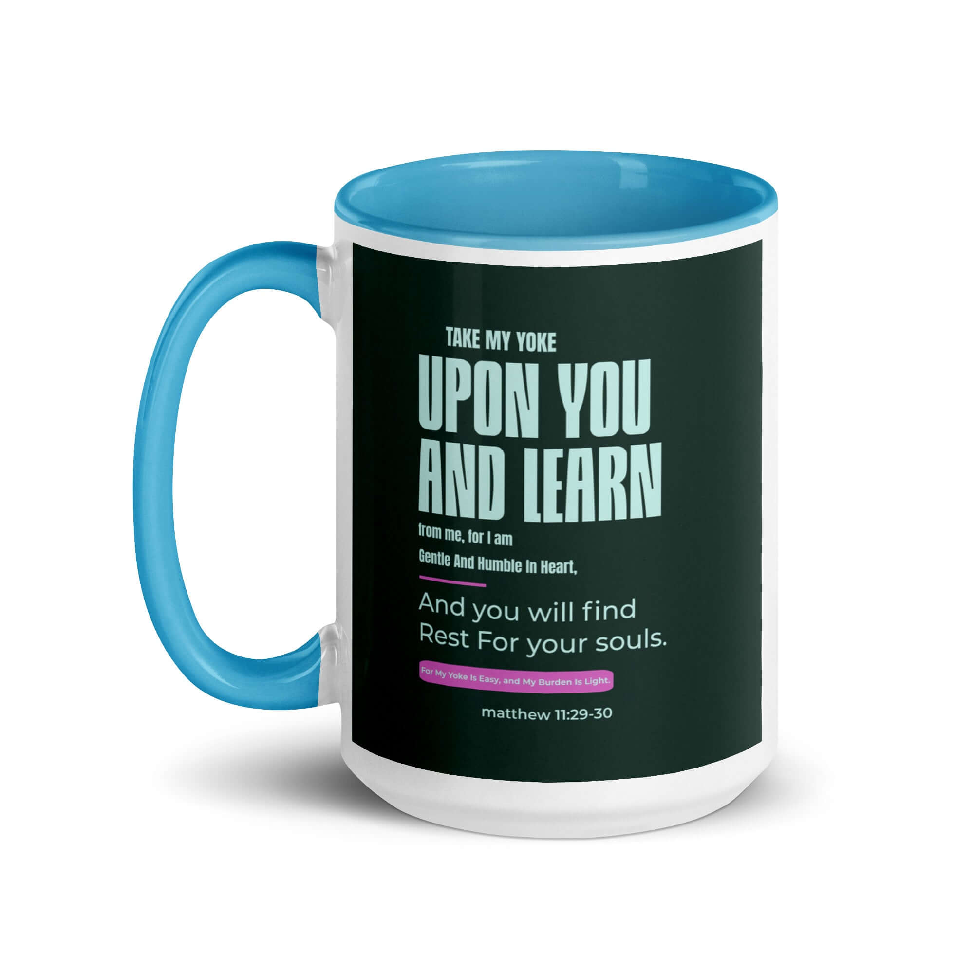 Matthew 11:29-30 Bible Verse, I am gentle White Ceramic Mug with Color Inside