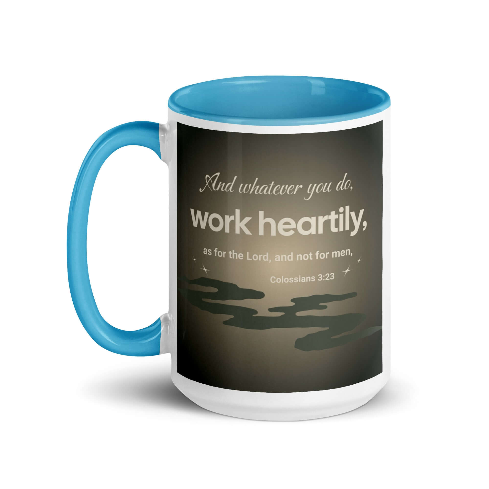 Colossians 3:23 Bible Verse, as for the Lord White Ceramic Mug with Color Inside