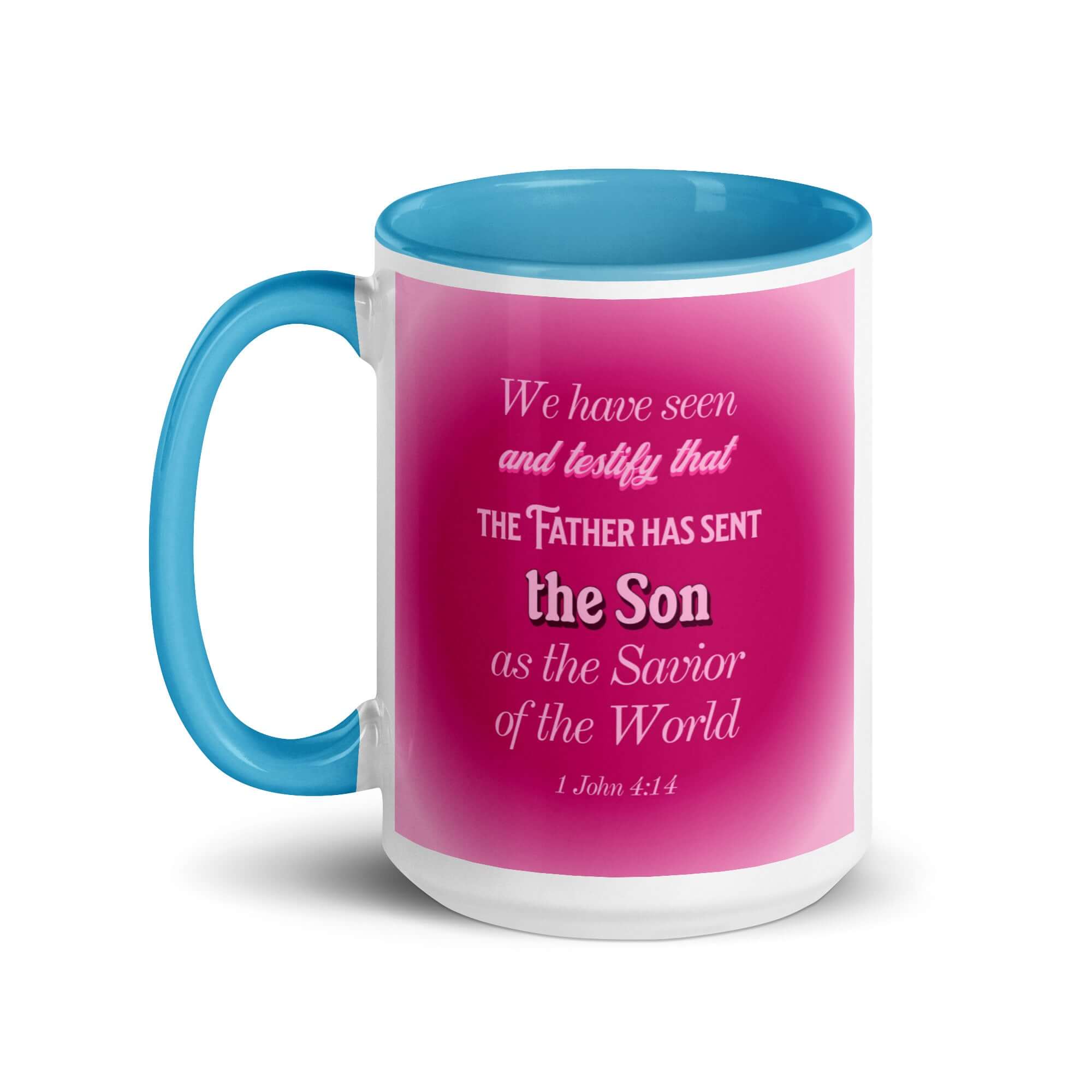 1 John 4:14 Bible Verse, that the Father White Ceramic Mug with Color Inside