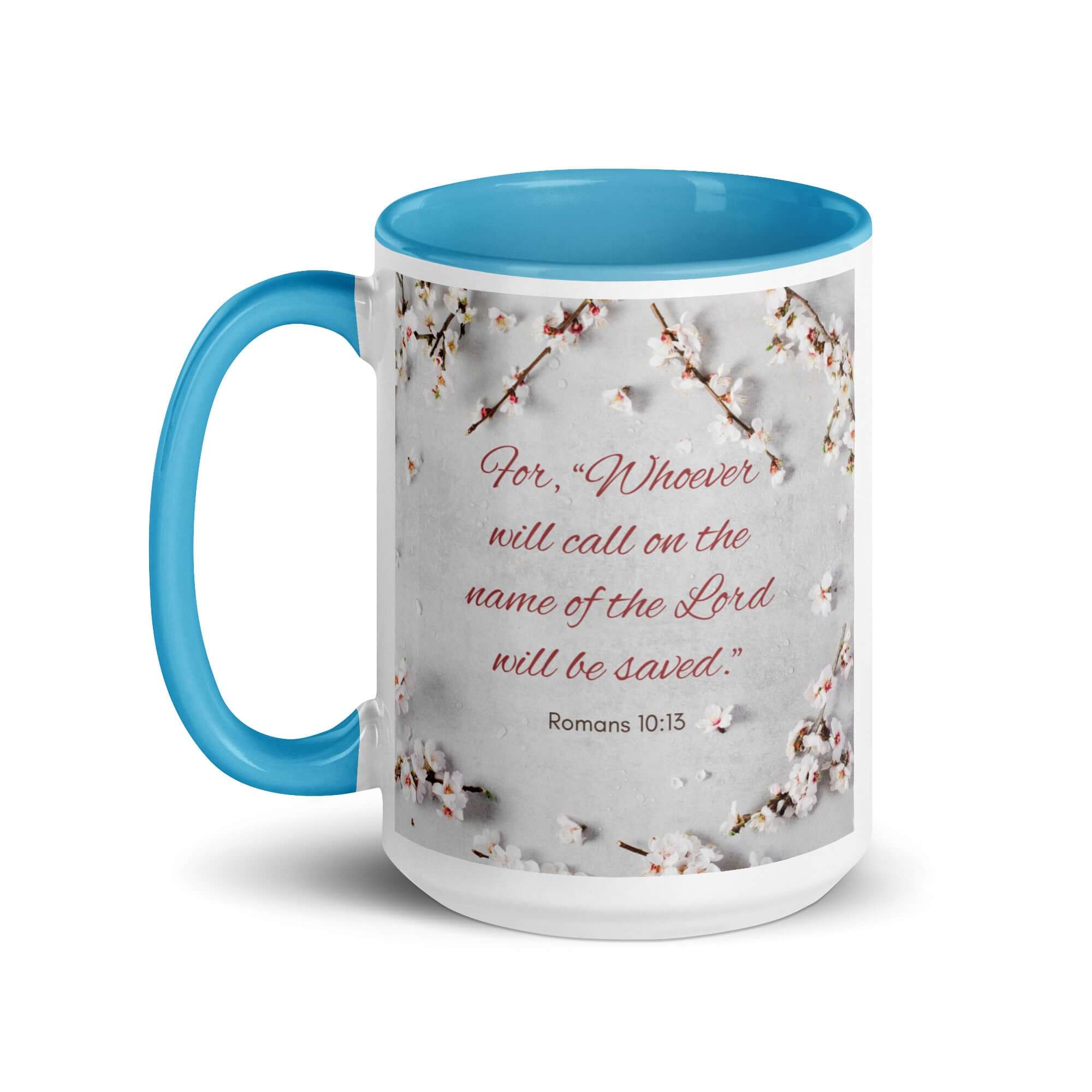 Romans 10:13 Bible Verse, the Lord White Ceramic Mug with Color Inside