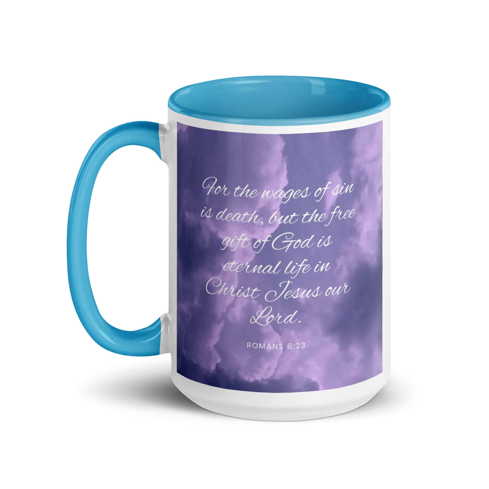 Romans 6:23 Bible Verse, free gift White Ceramic Mug with Color Inside
