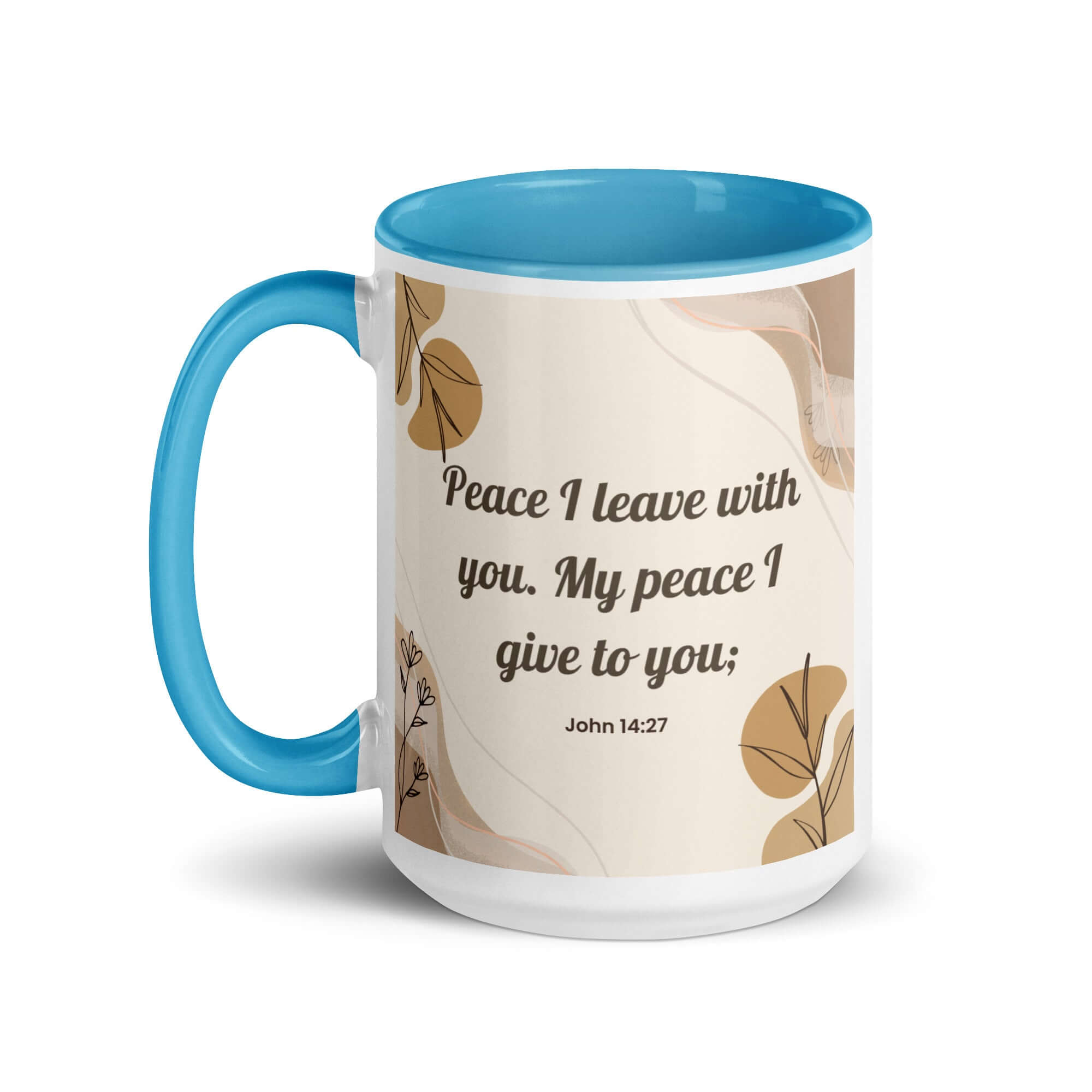 John 14:27 Bible Verse, Peace I White Ceramic Mug with Color Inside