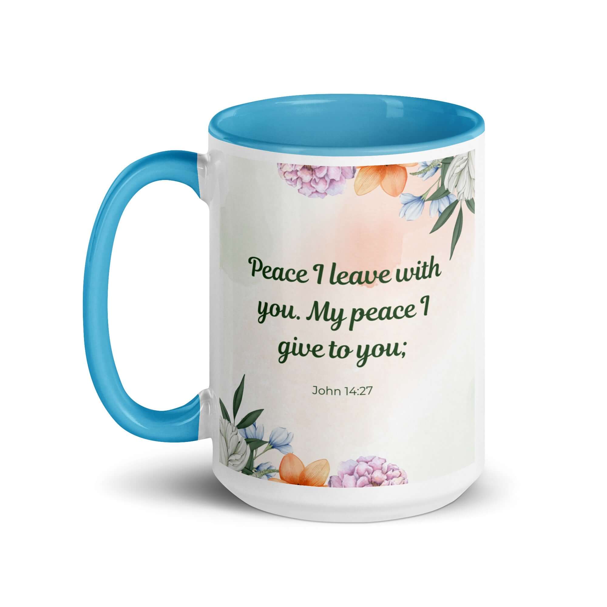 John 14:27 Bible Verse, with you White Ceramic Mug with Color Inside
