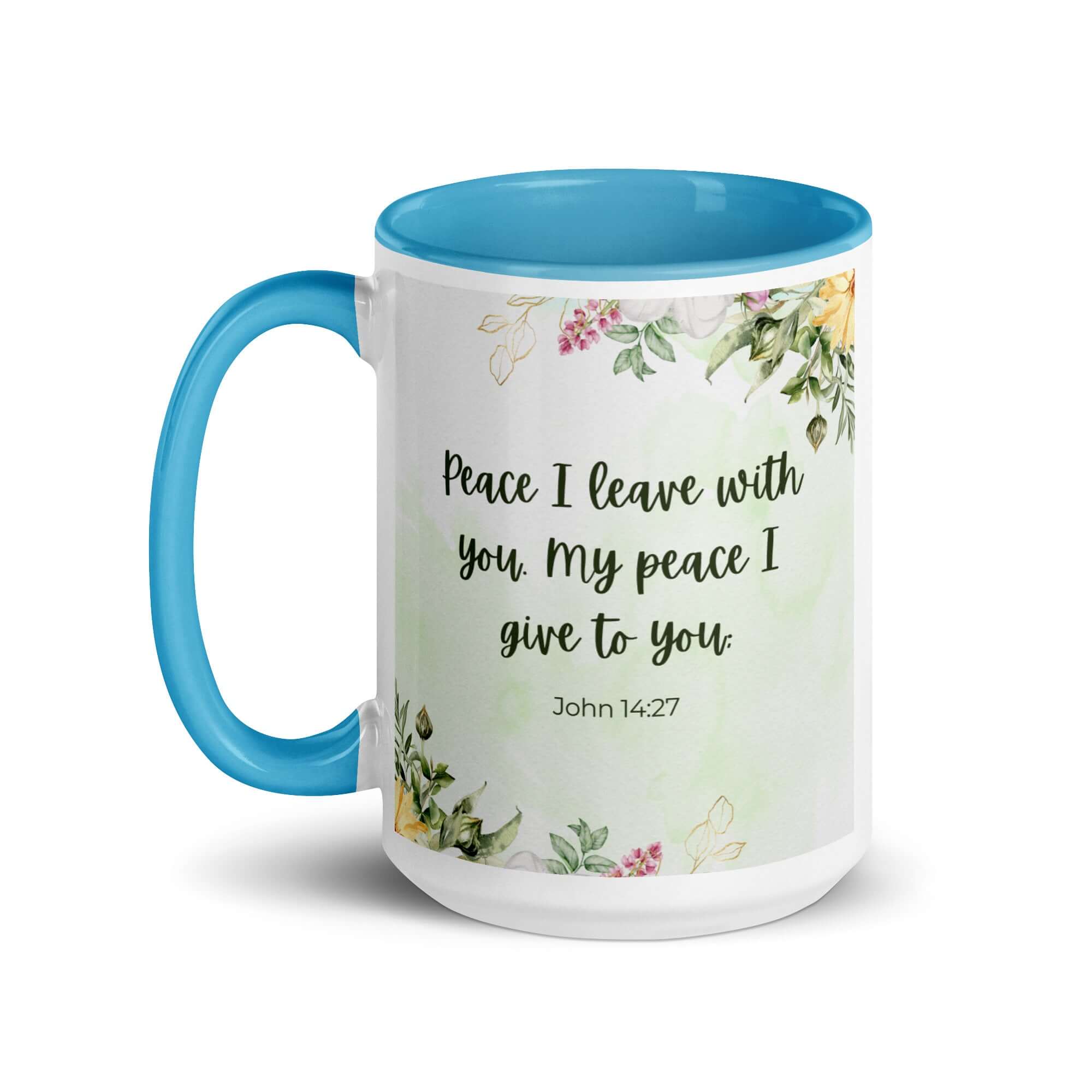 John 14:27 Bible Verse, My peace White Ceramic Mug with Color Inside