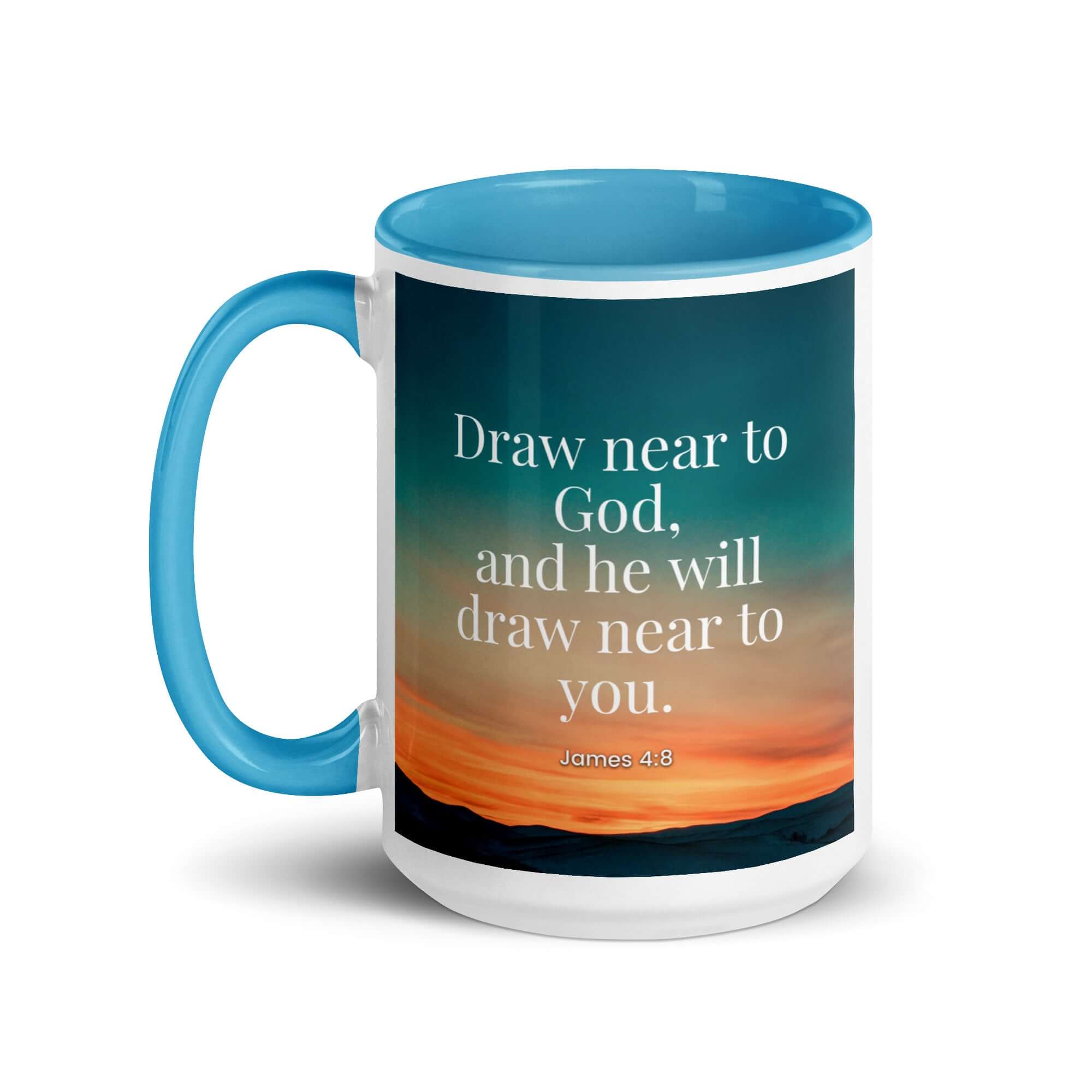 James 4:8 Bible Verse, near to God White Ceramic Mug with Color Inside