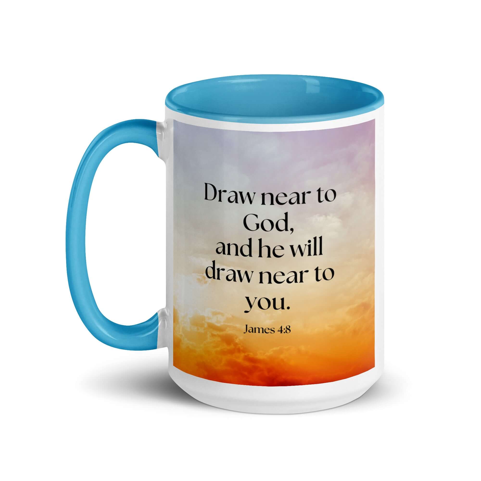 James 4:8 Bible Verse, he will draw White Ceramic Mug with Color Inside