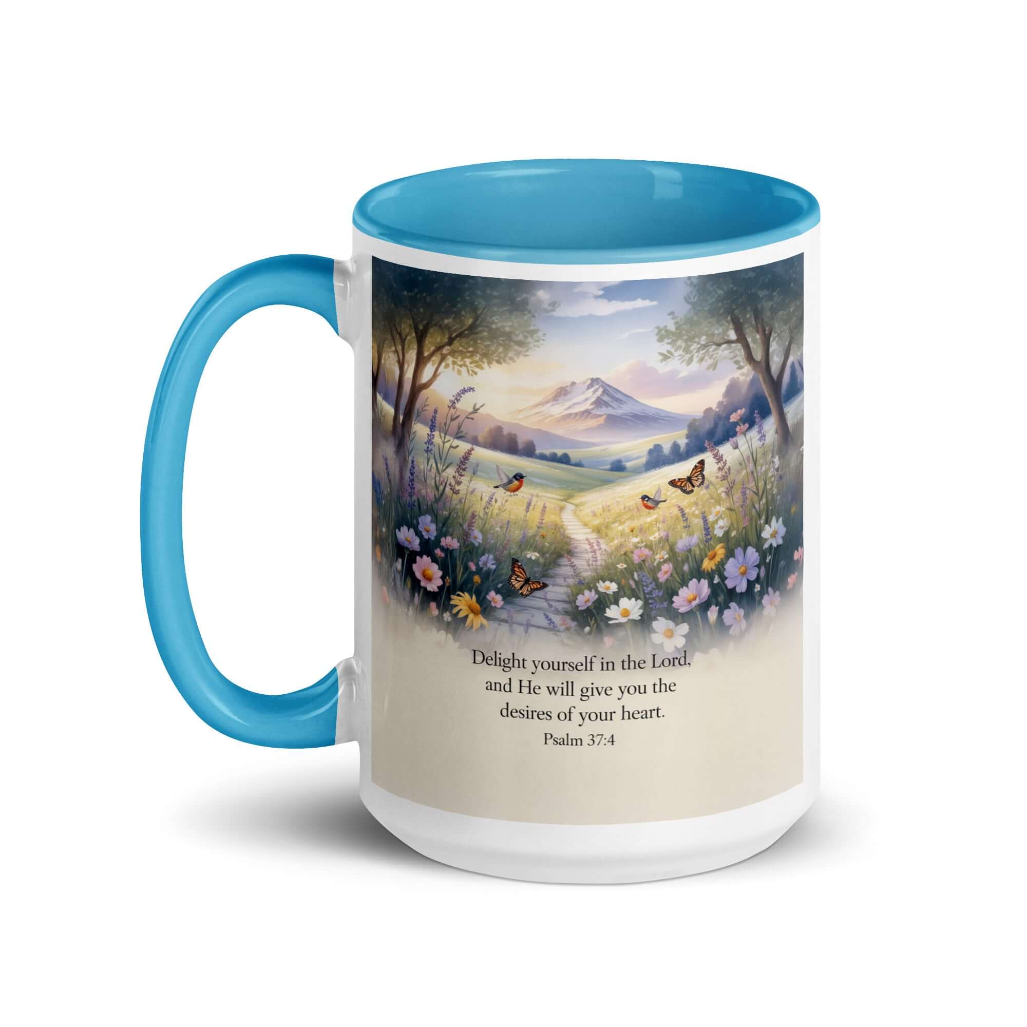Psalm 37:4 Bible Verse, Delight White Ceramic Mug with Color Inside