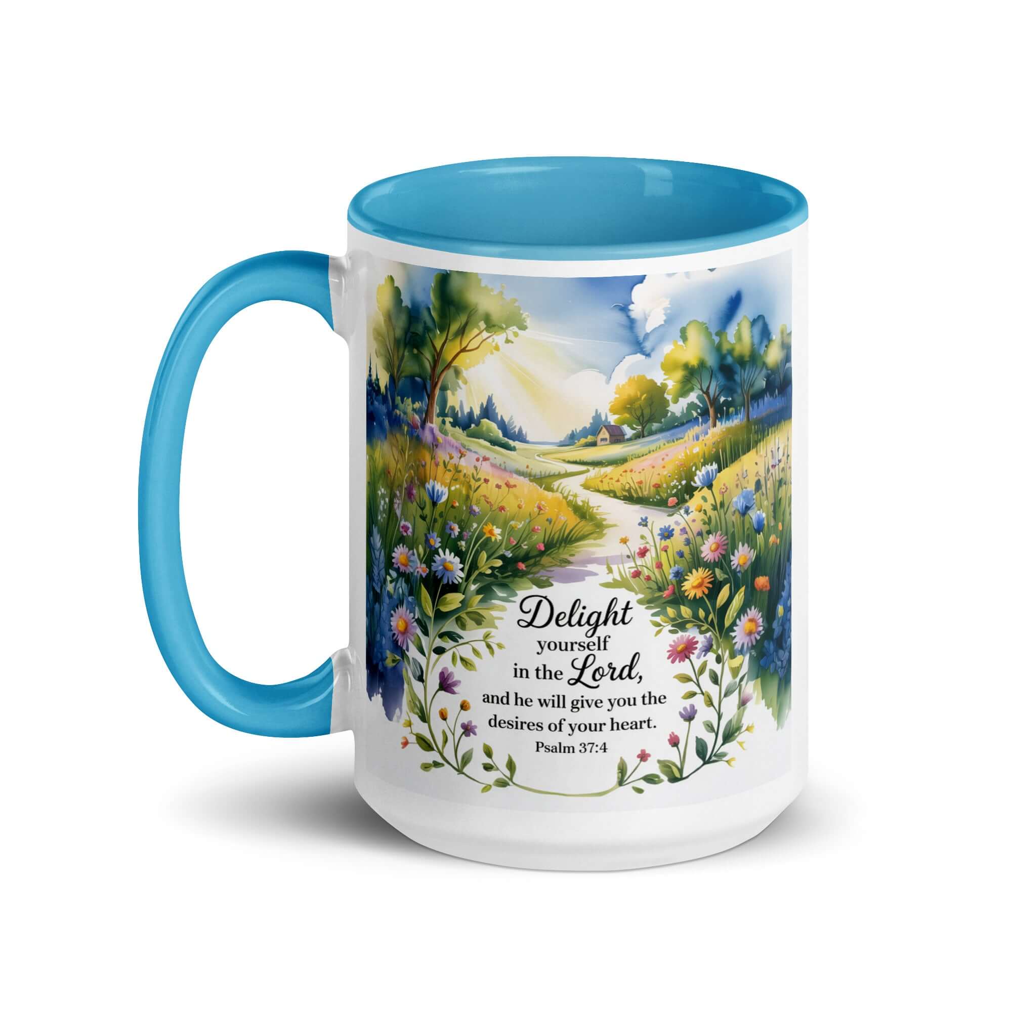 Psalm 37:4 Bible Verse, desires White Ceramic Mug with Color Inside