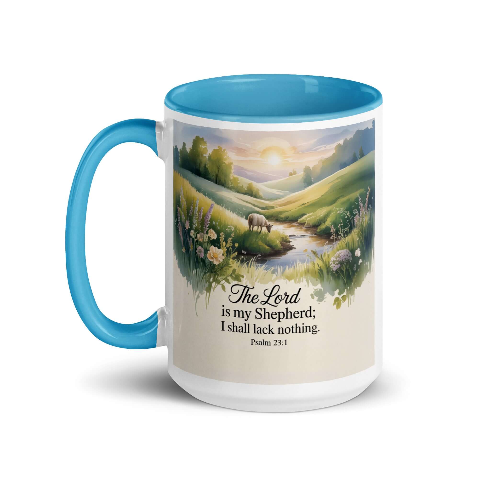 Psalm 23:1 Bible Verse, Lord White Ceramic Mug with Color Inside
