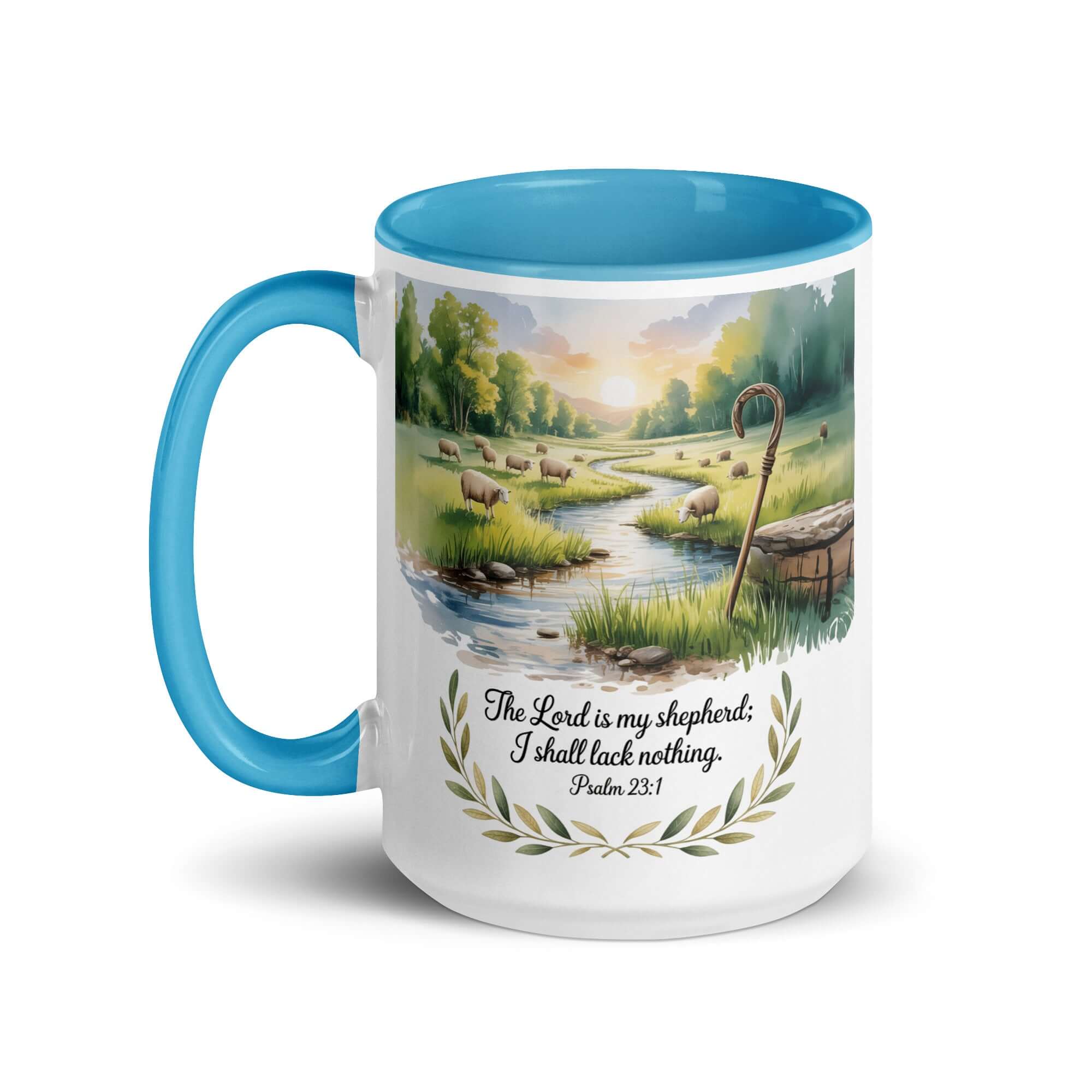 Psalm 23:1 Bible Verse, is my White Ceramic Mug with Color Inside