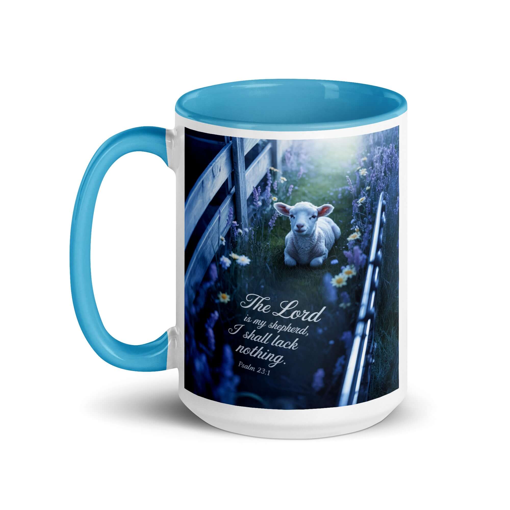 Psalm 23:1 Bible Verse, Shepherd White Ceramic Mug with Color Inside
