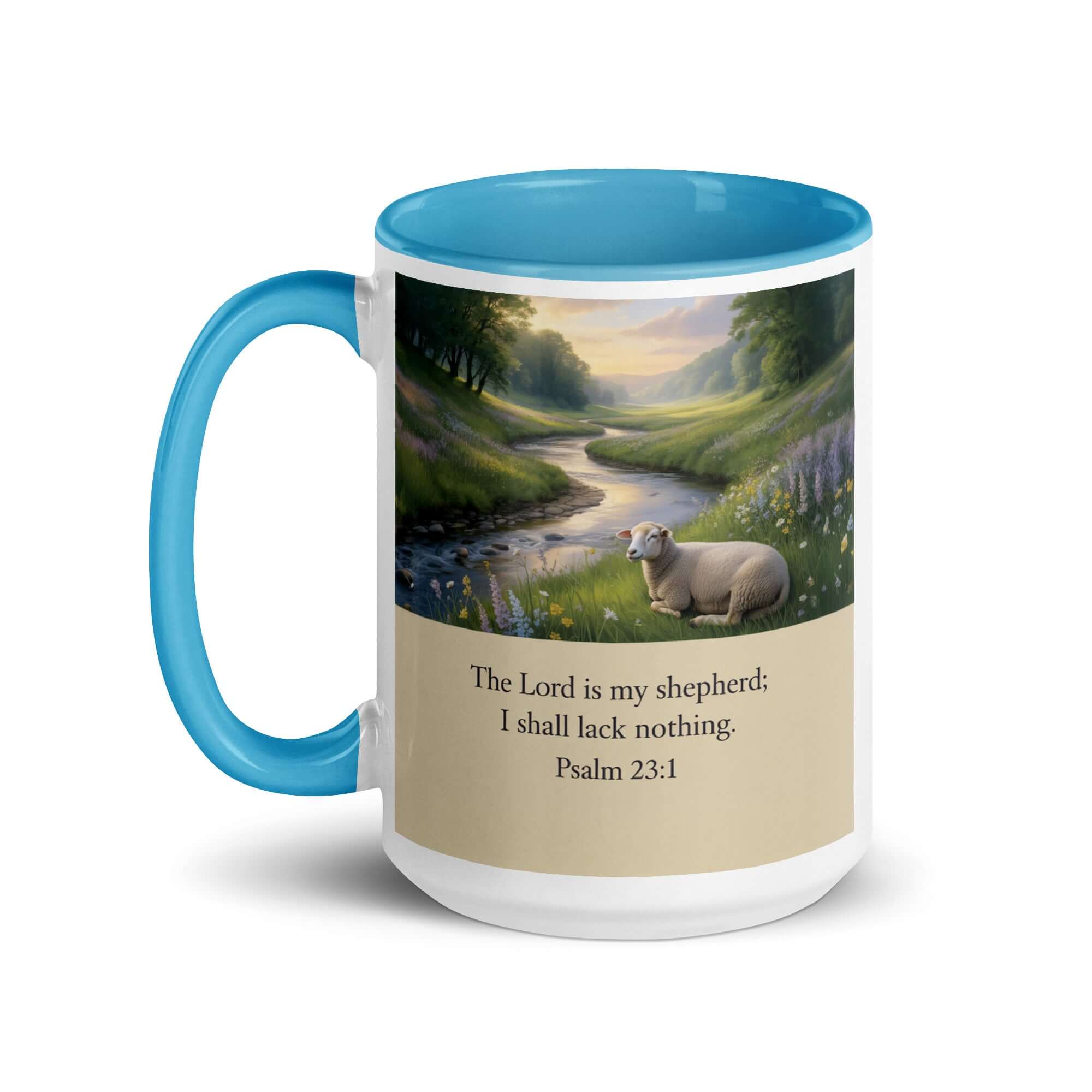 Psalm 23:1 Bible Verse, I shall White Ceramic Mug with Color Inside