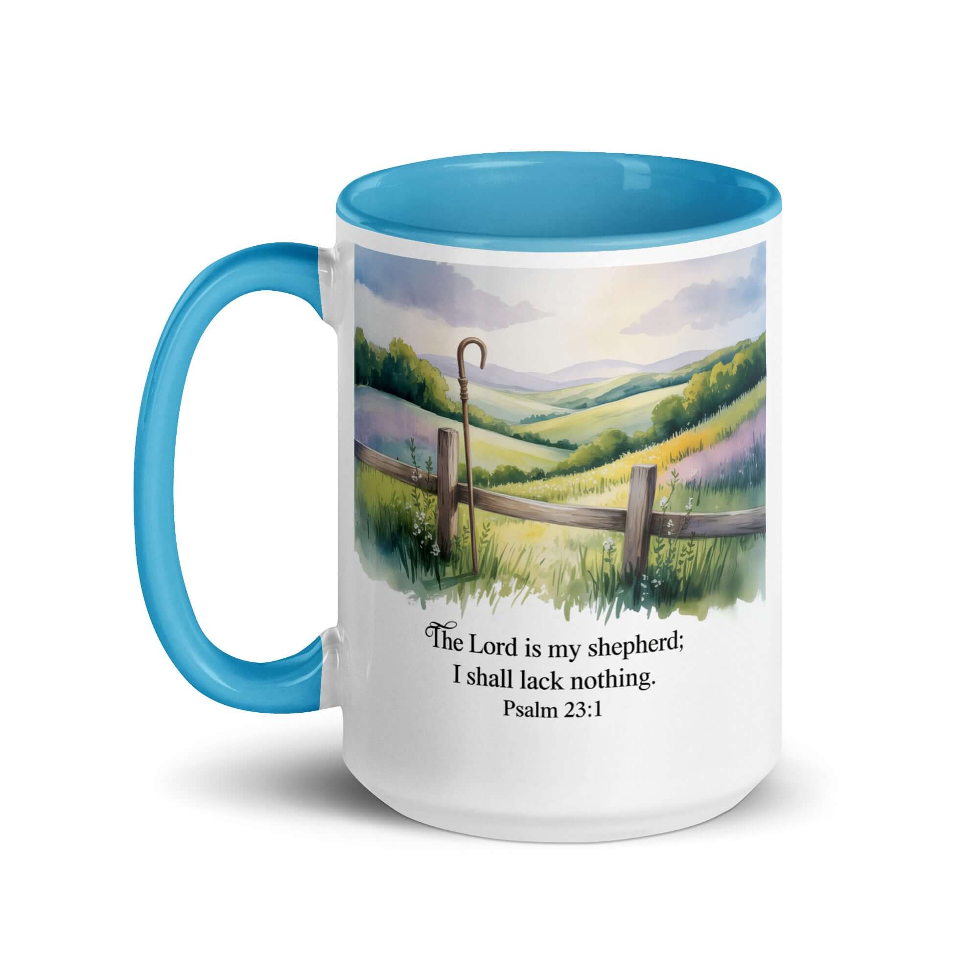 Psalm 23:1 Bible Verse, Lack White Ceramic Mug with Color Inside