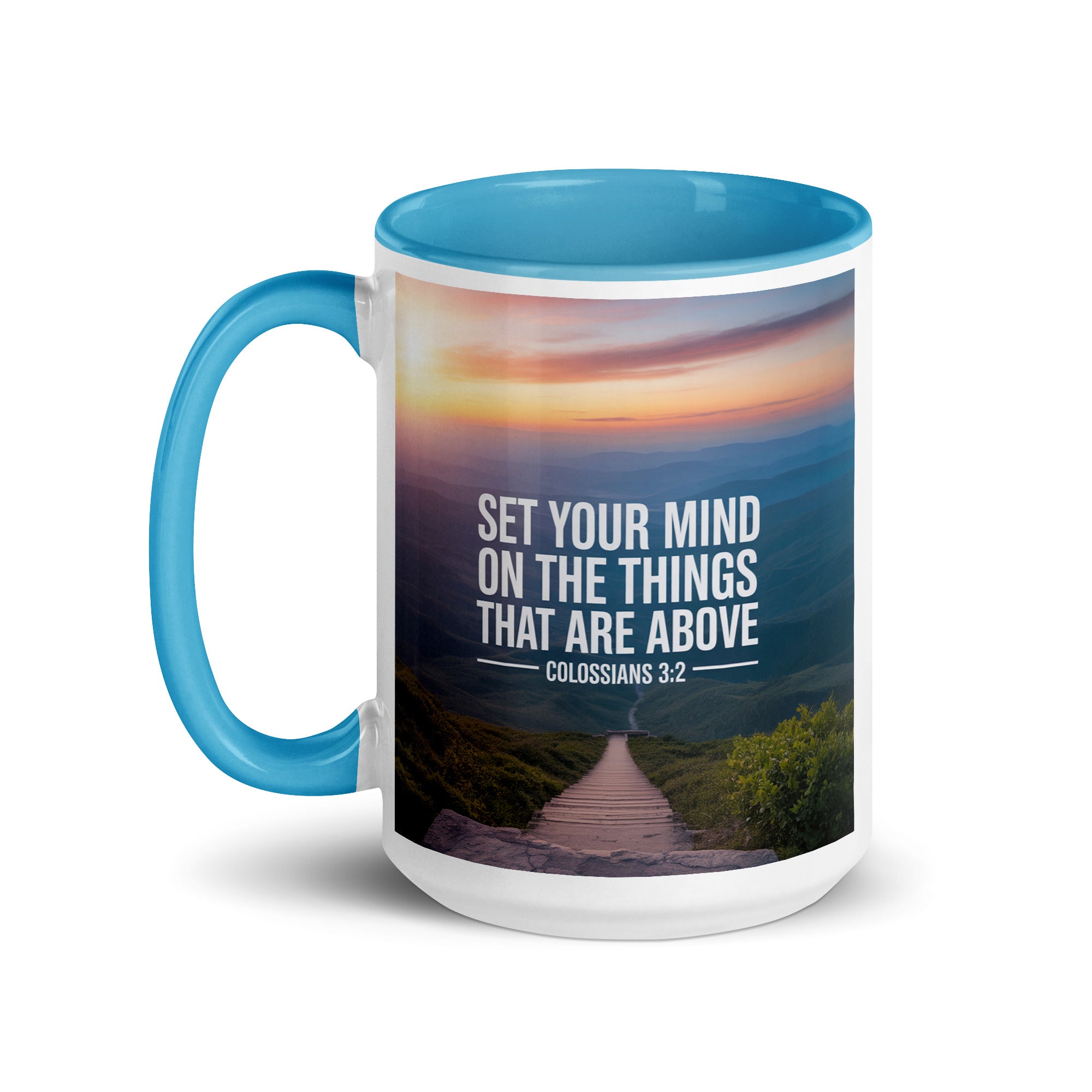 Colossians 3:2 Bible Verse your mind White Ceramic Mug with Color Inside