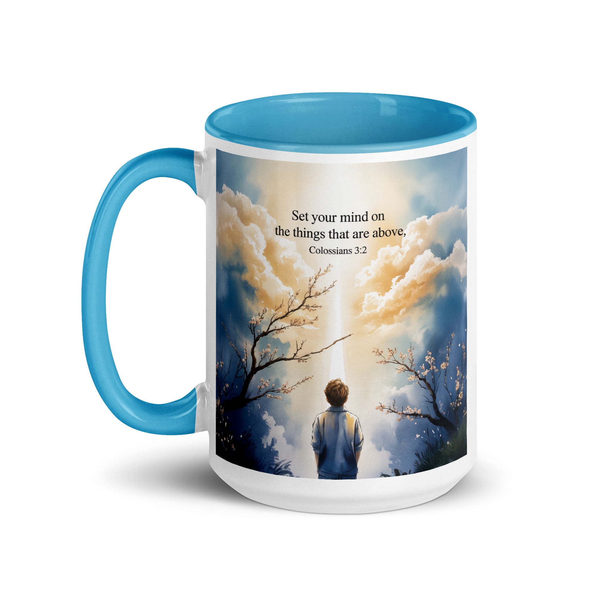 Colossians 3:2 Bible Verse the things White Ceramic Mug with Color Inside