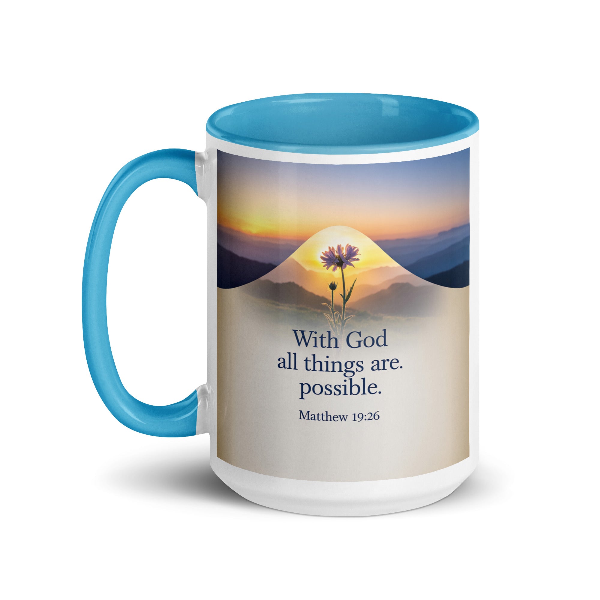 Matthew 19:26 Bible Verse at them White Ceramic Mug with Color Inside