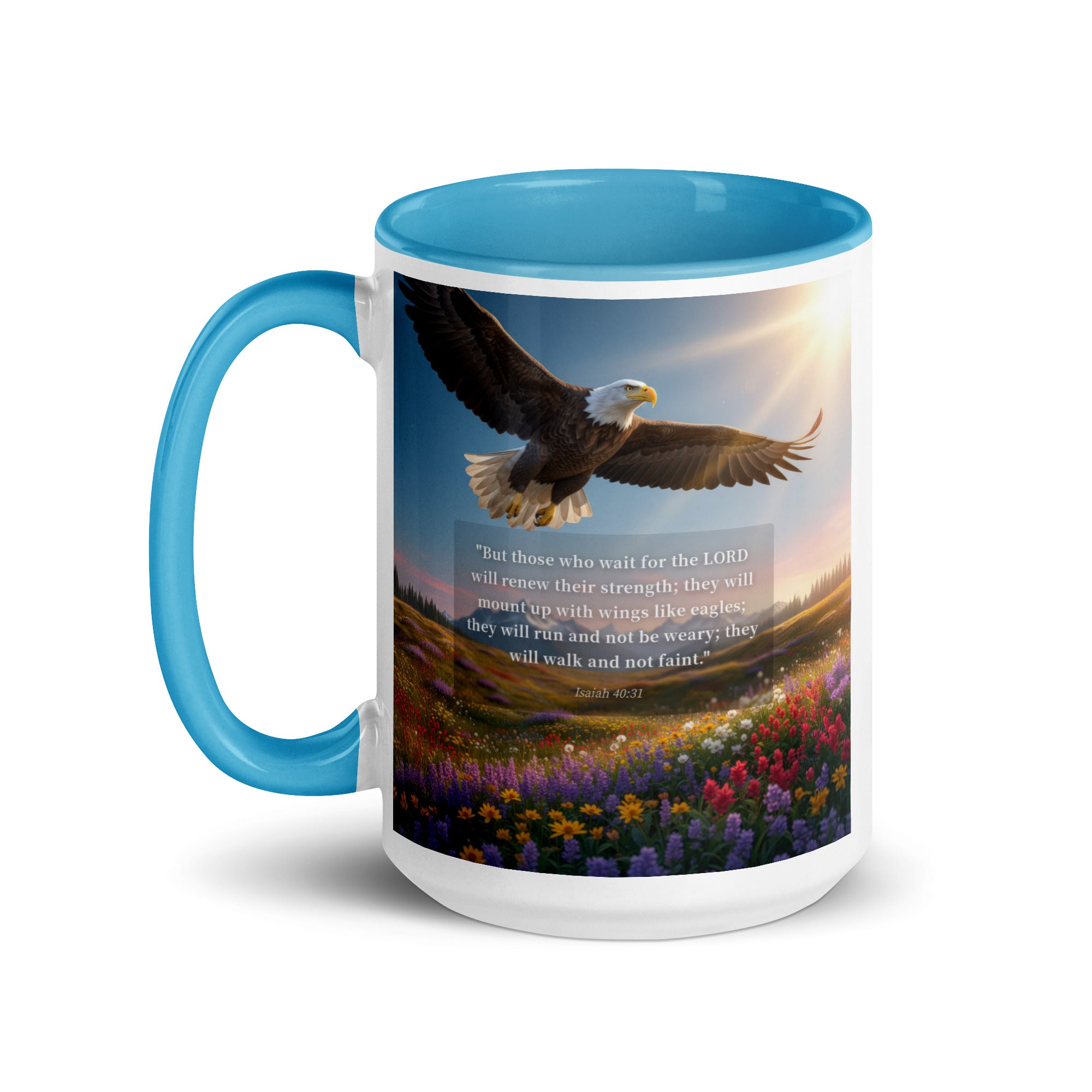 Isaiah 40:31 Bible Verse Who Wait White Ceramic Mug with Color Inside