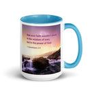 1 Corinthians 2:5 Bible Verse, power of God White Ceramic Mug with Color Inside Blue 15 oz