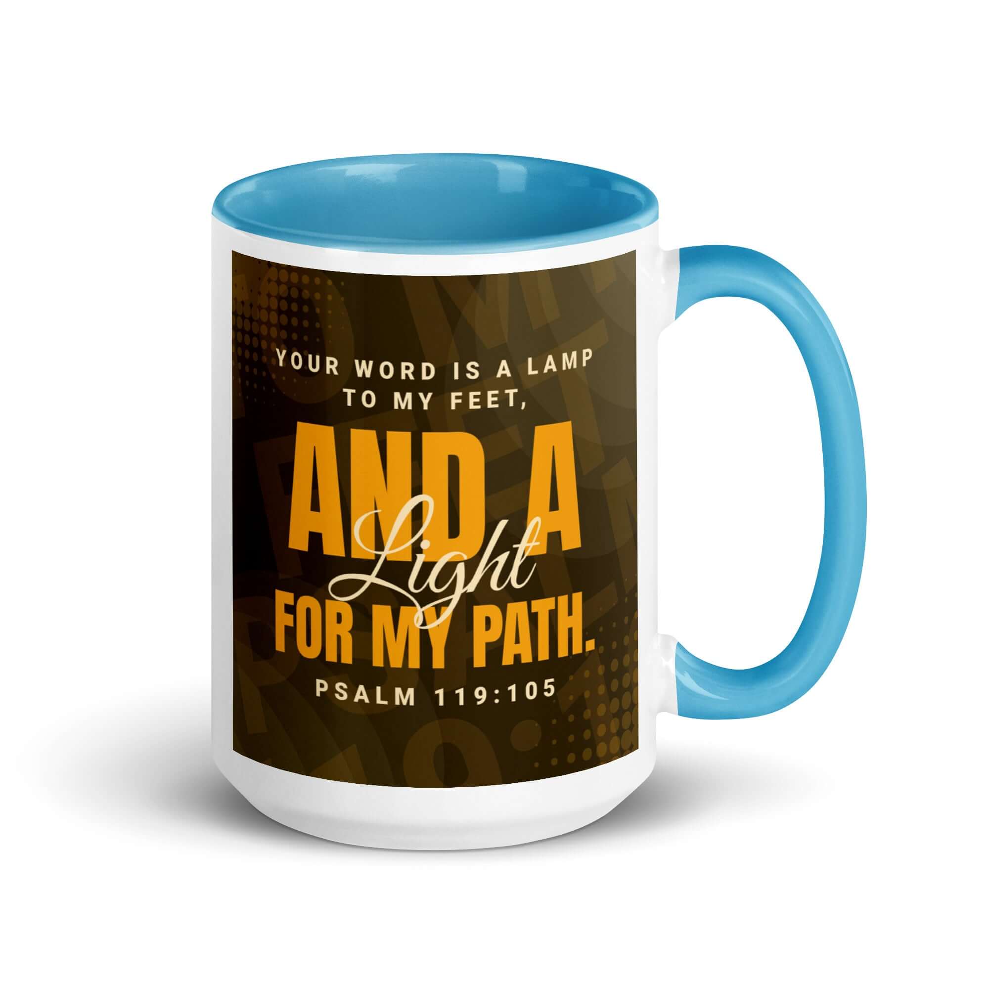 Psalm 119:105 Bible Verse, lamp to my feet White Ceramic Mug with Color Inside Blue 15 oz